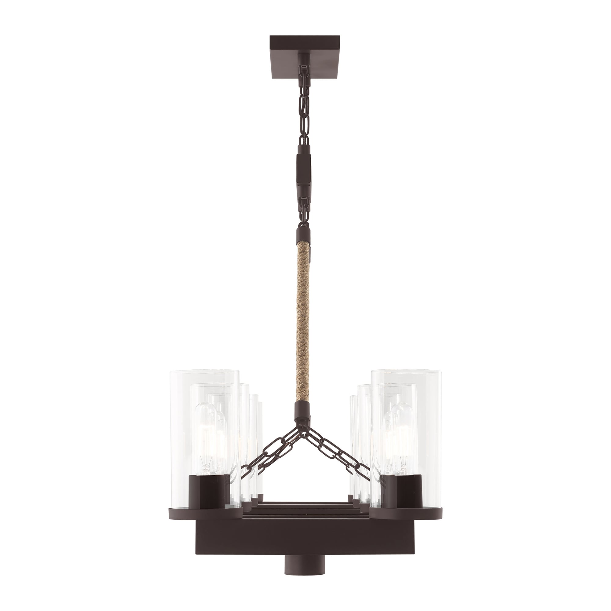 Metuchen Bronze Linear Chandelier with Clear Glass and Rope Detail, 11-Light