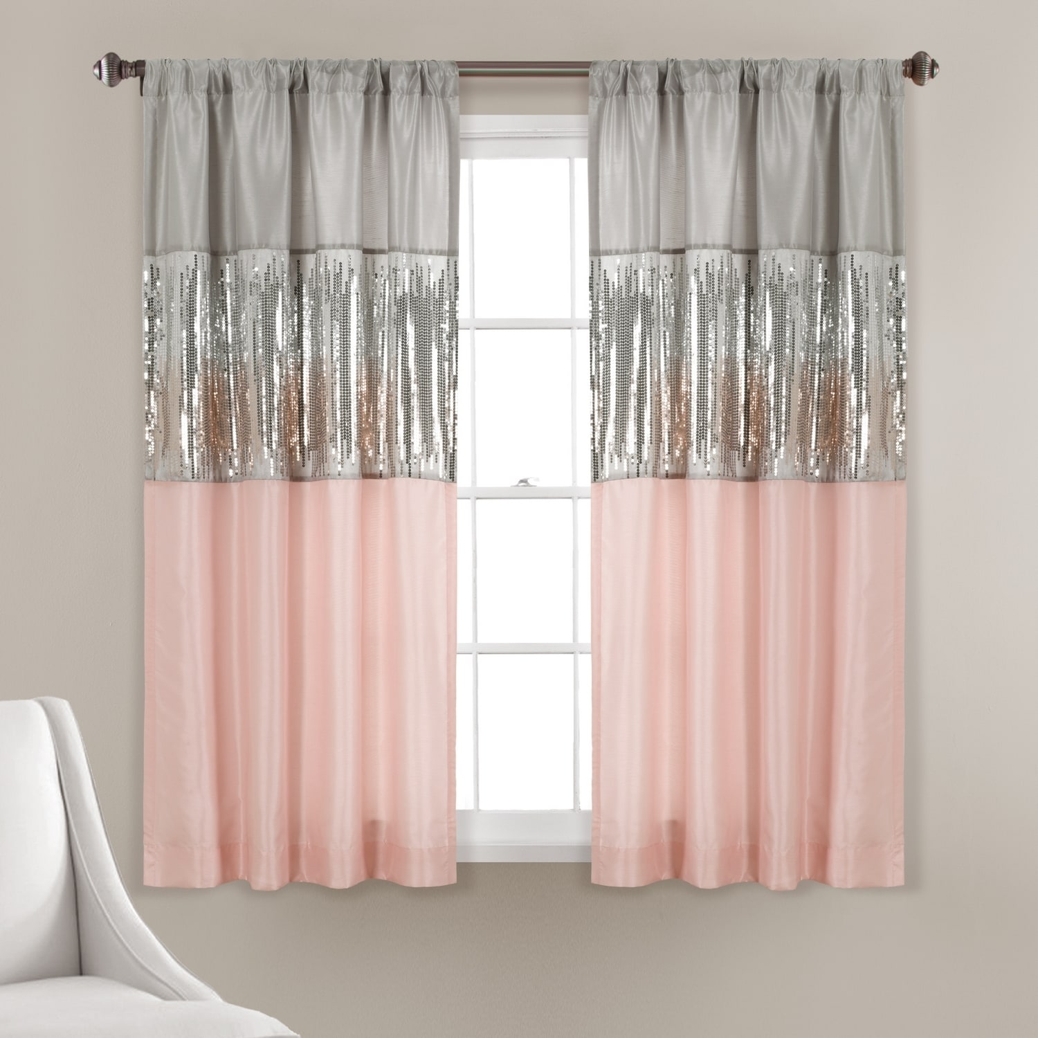 Lush Decor 21T010766 63-Inches Gray Striped Room darkening Rod pocket Single curtain panel