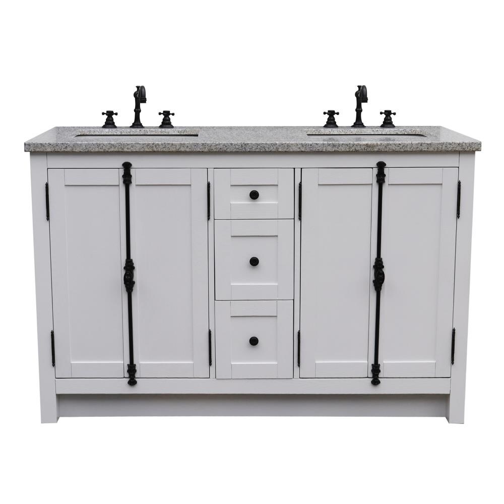 Bellaterra Home LV0100-55-GA-GY Double Vanity 55-in Glacier Ash Double Sink Bathroom Vanity with Gray Granite Top