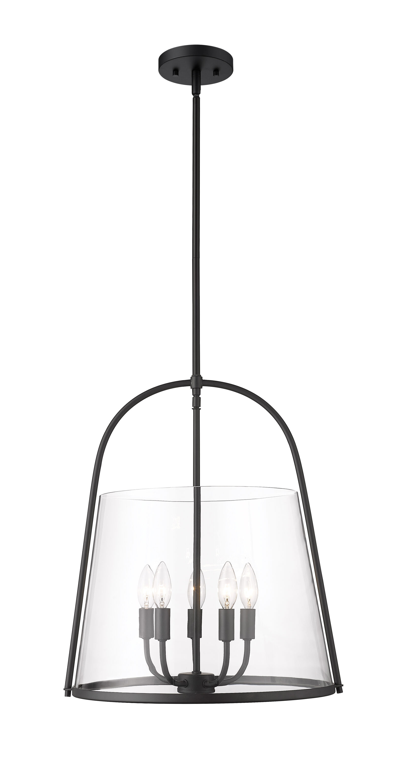 Matte Black Steel and Glass 5-Light Pendant