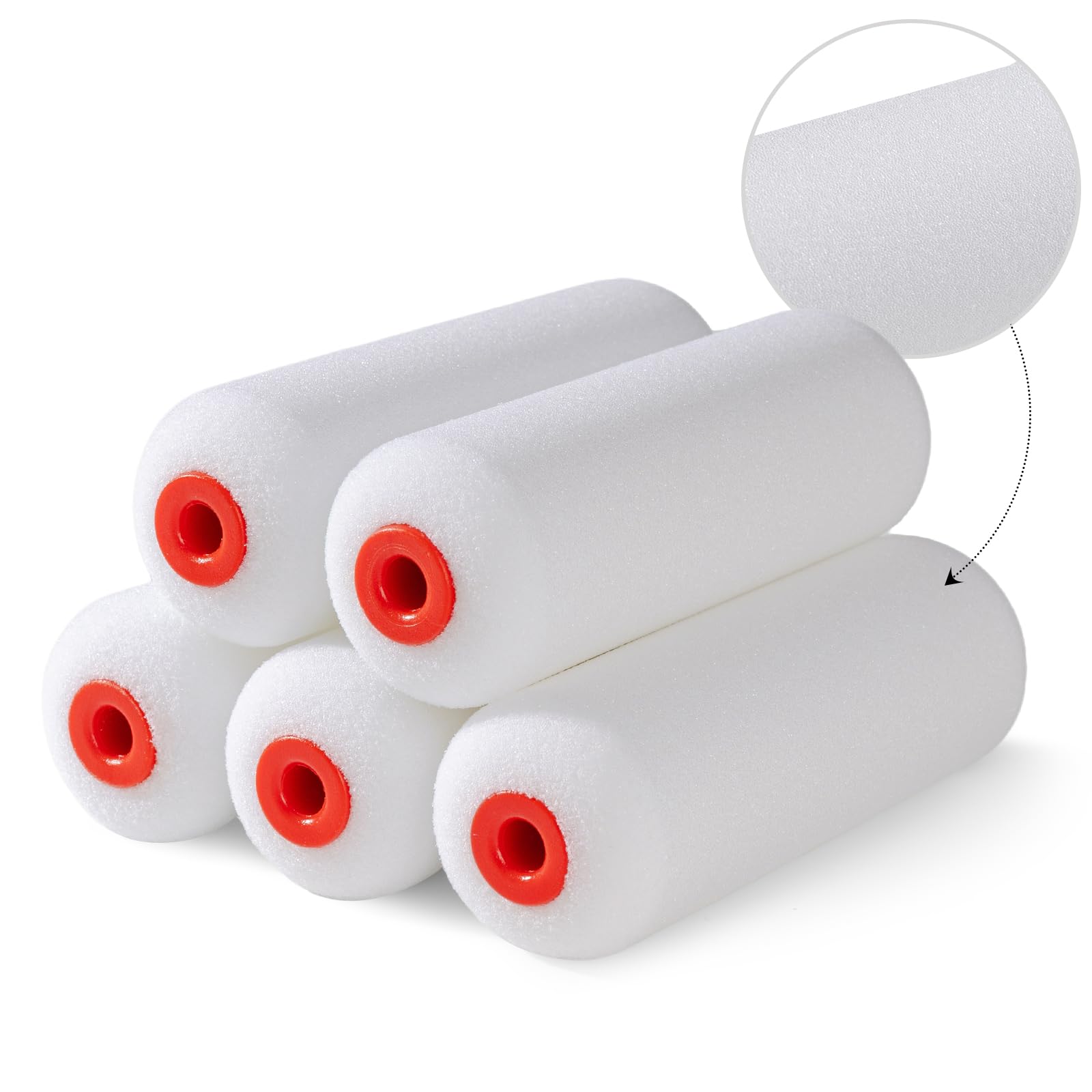 LAIFUCAM - 4 Inch Foam Paint Roller Covers 5 pack High Density Washable Reusable for Smooth Fini...