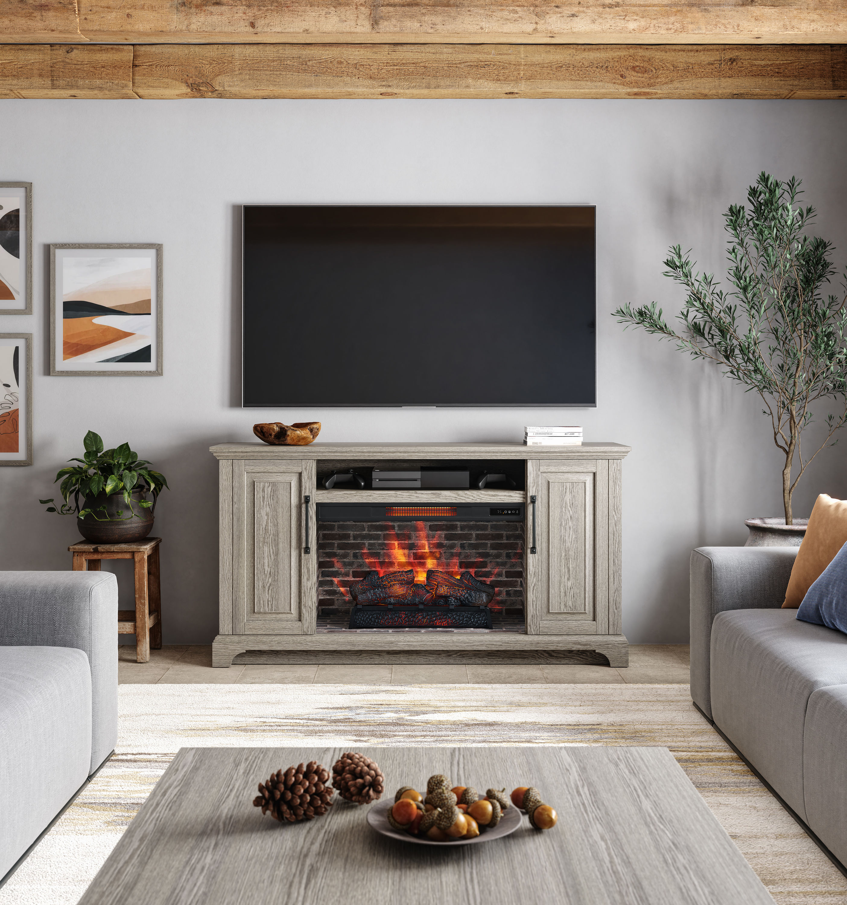 58 W. Trends Contemporary Wood TV Console - Gray