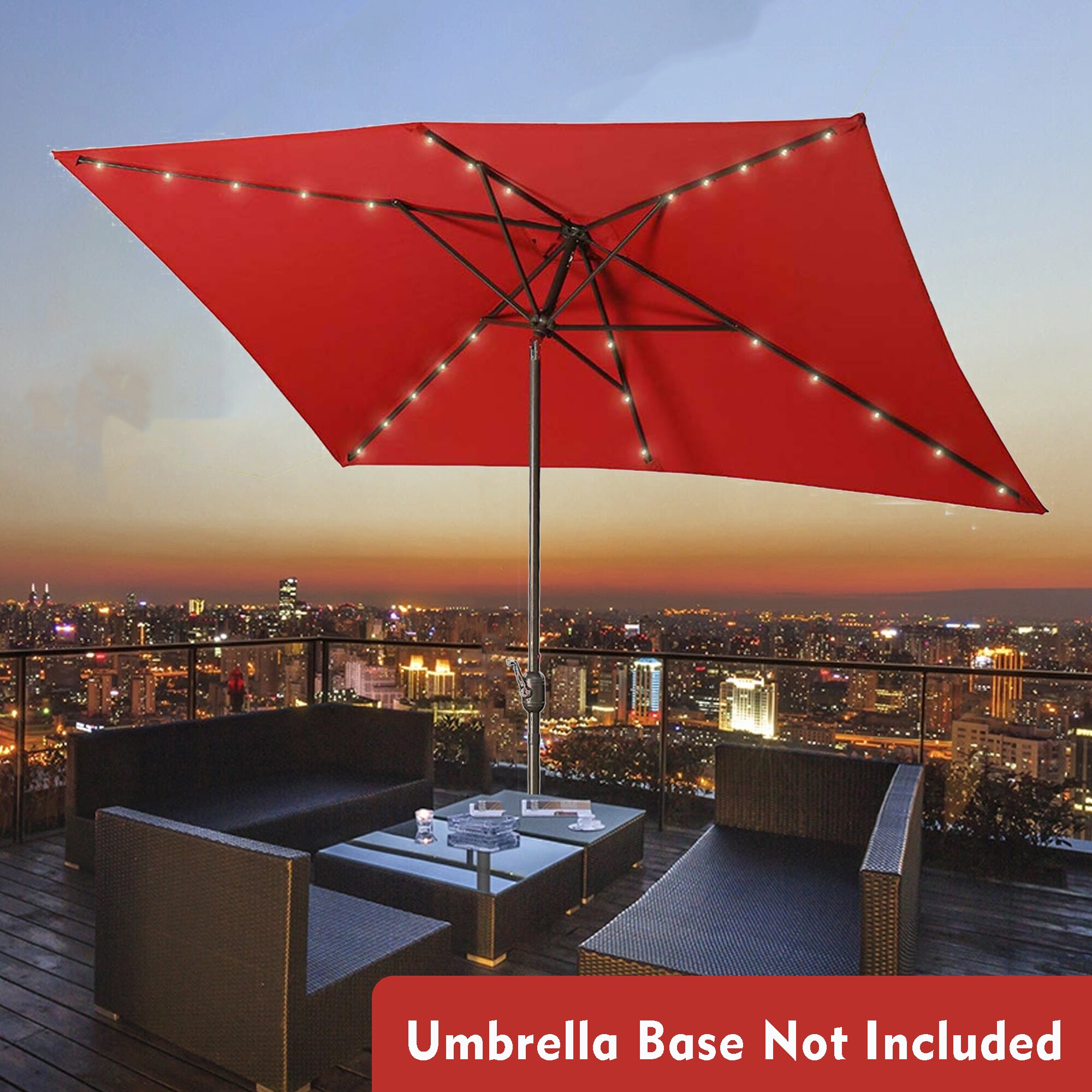 Fun Orange FUN11HW24 10-Feet Steel Red Push-button Tilt Market Patio Umbrella with Lights and