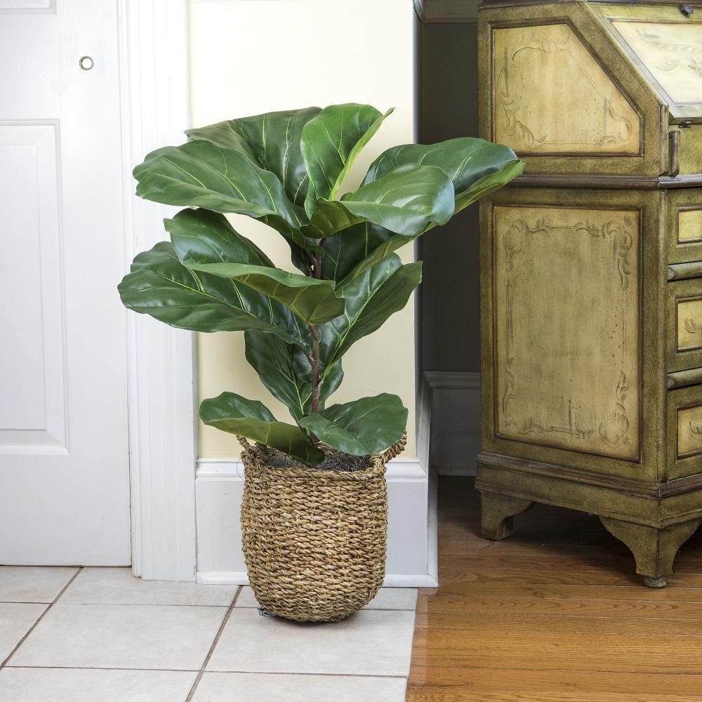 36" Green Faux Fiddle Leaf Fig Plant in Woven Basket