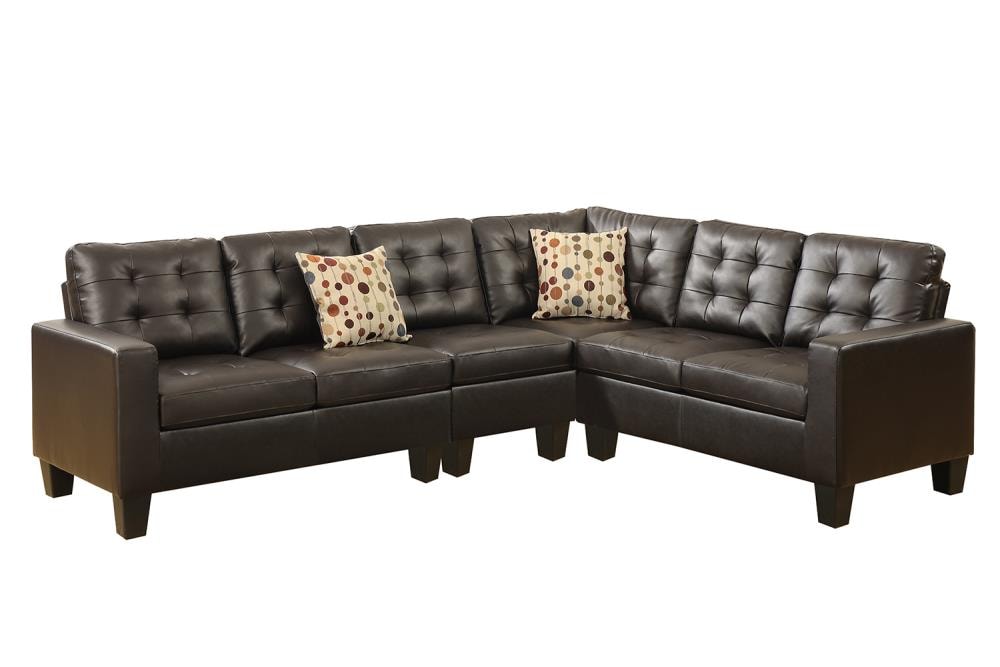 Poundex Brown Couches Sofas, Norton Black Faux Leather Modern Living Room Sofa
