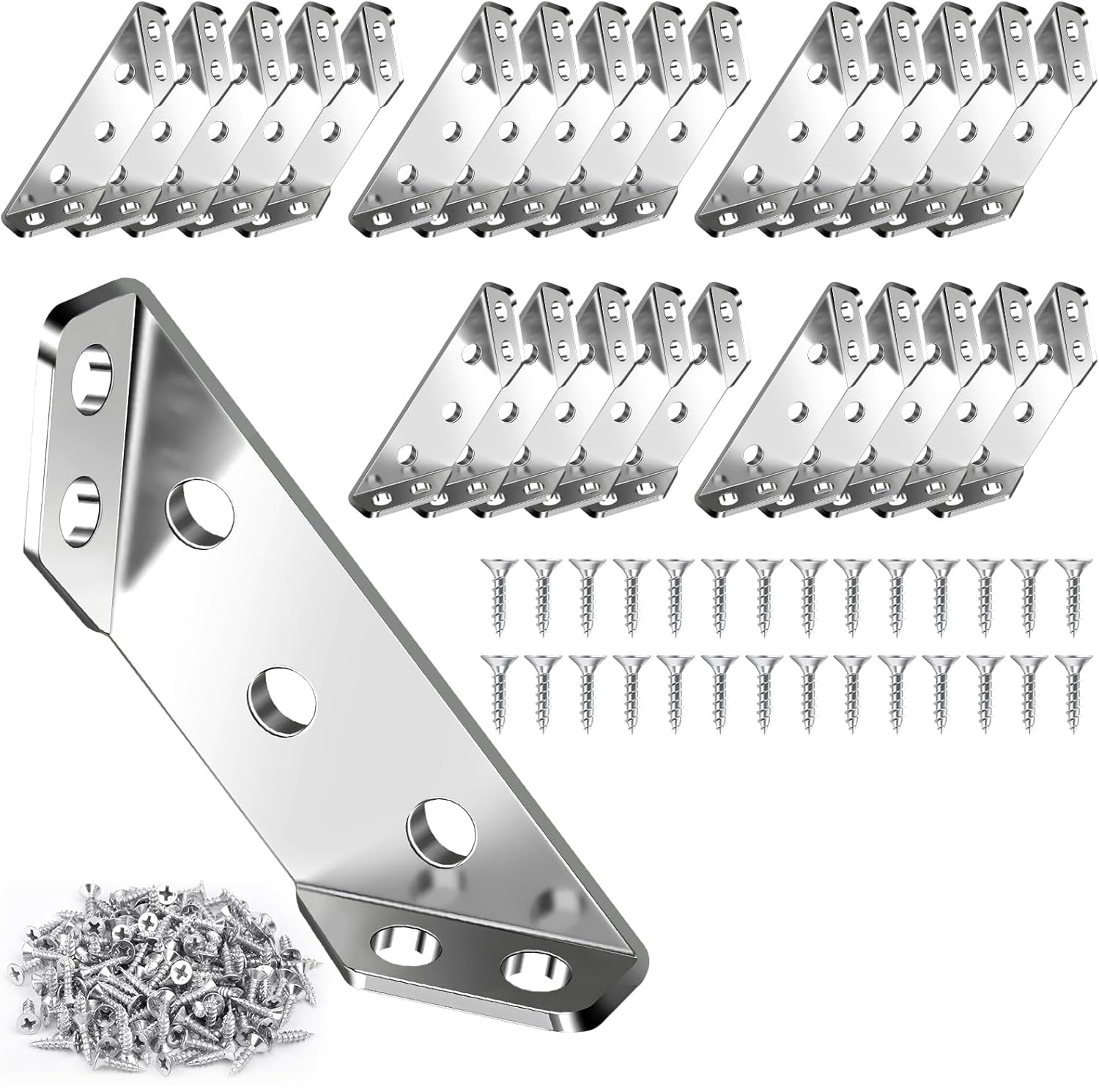 Etokfoks  25PCS Stainless Steel Corner Brackets 1 8x1 8 Inch for Wood Metal Furniture with 150 Screws