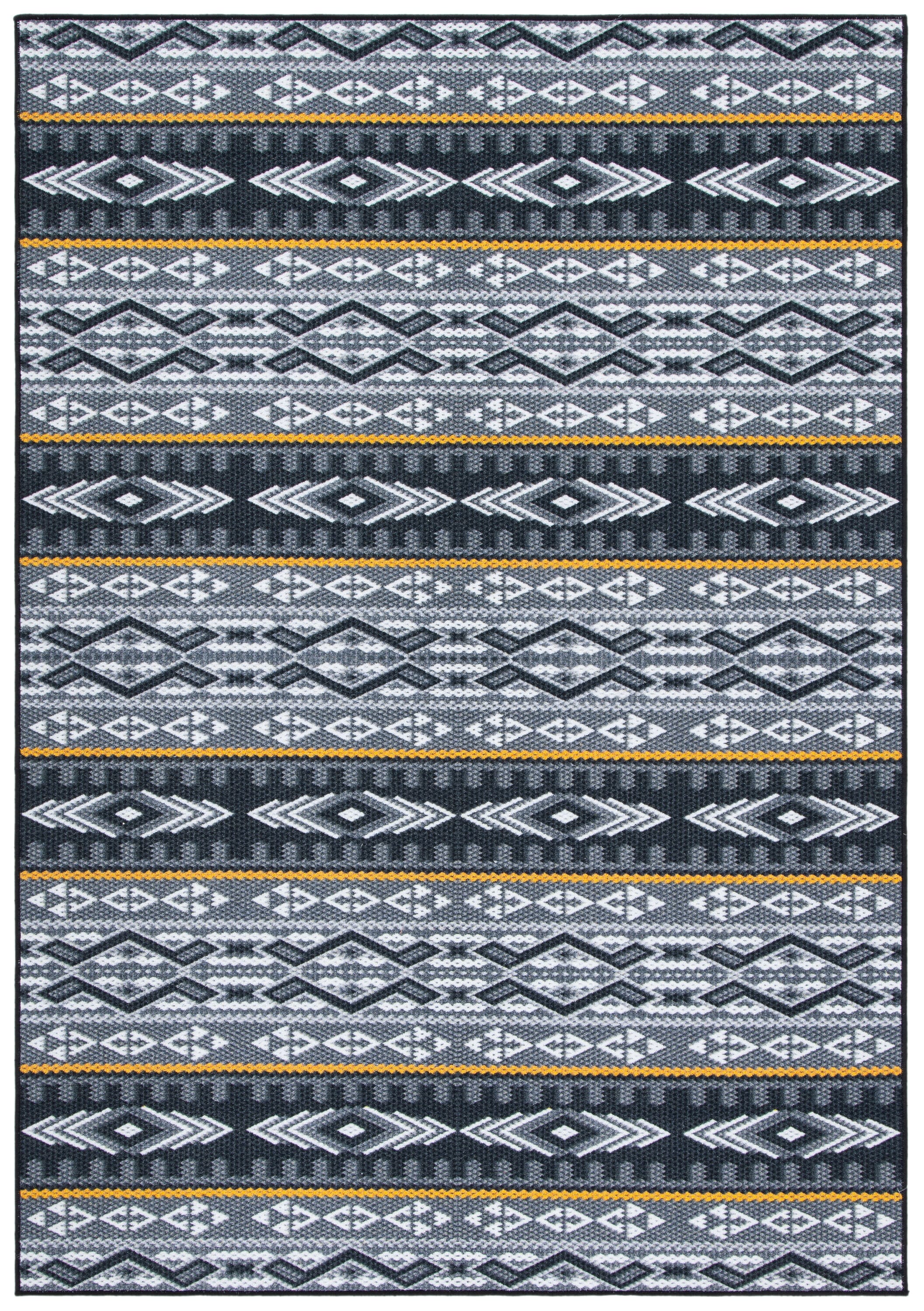 Gray and Gold Tribal Pattern Washable Synthetic Rug, 4'4" x 6'