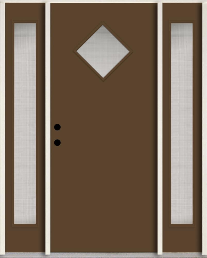 RELIABILT LO1067513 Spotlights 56-in x 80-in x 4-5/8-in Fiberglass 1/4 lite Right-hand inswing Sable Paint Painted Prehung Front Door with Sidelights Insulating core