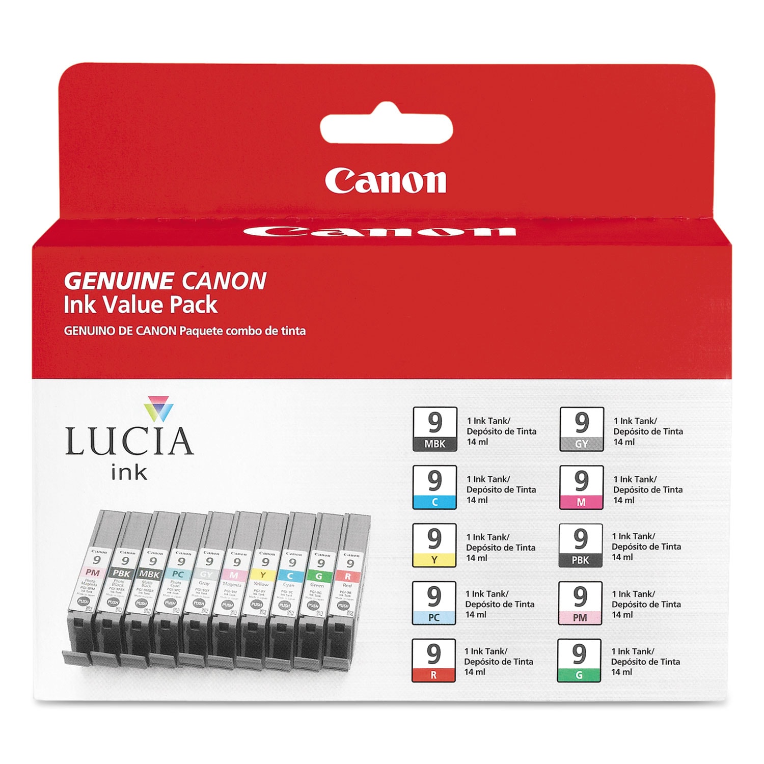 Canon 1033B005 (PGI-9) Lucia Ink Cyan/Gray/Green/Magenta/Matte Black/Photo Black/Photo Cyan/Photo Magenta/Red/Yellow 10/Pack