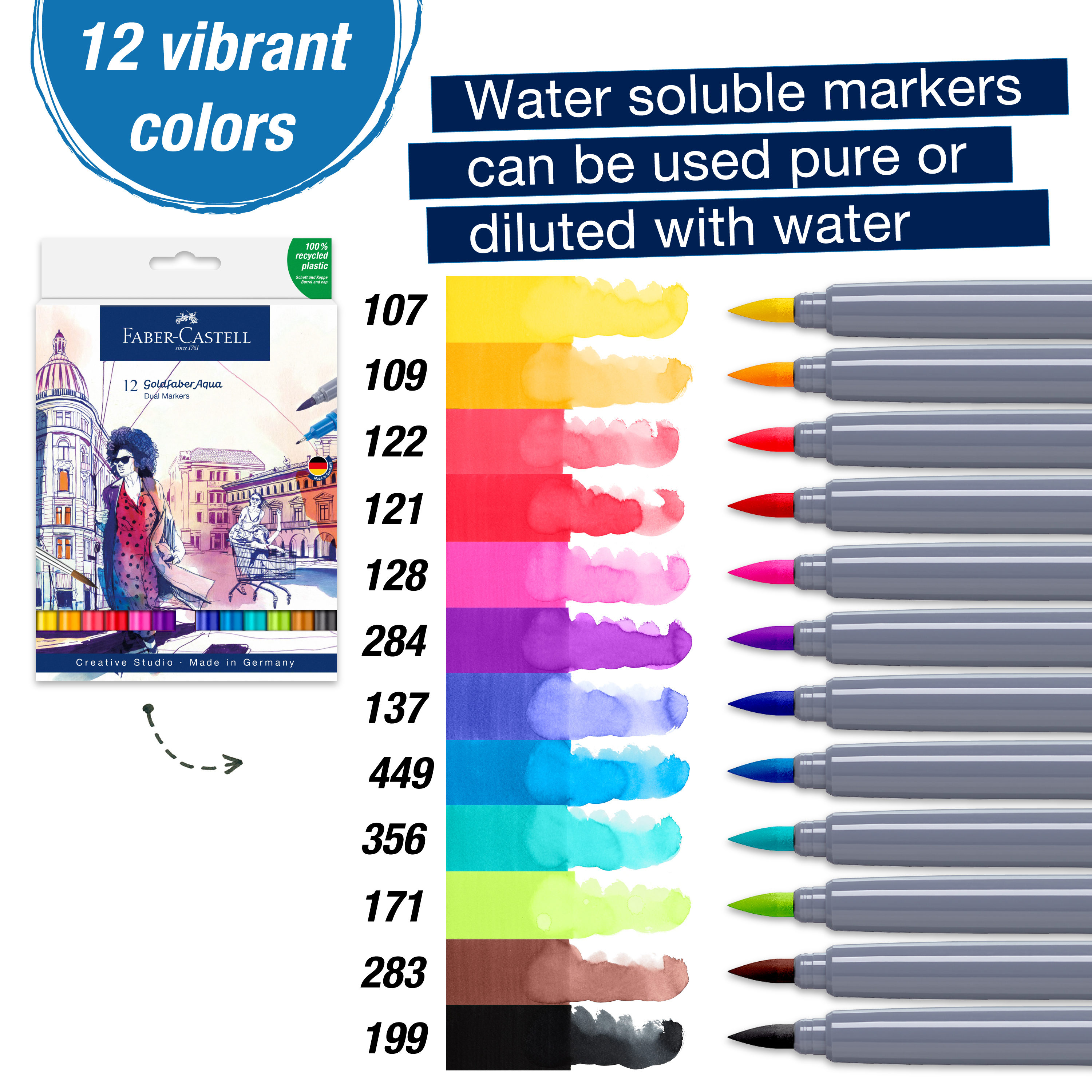 12 Colors Double-end Markers Pen Premium Refillable Dual Tip