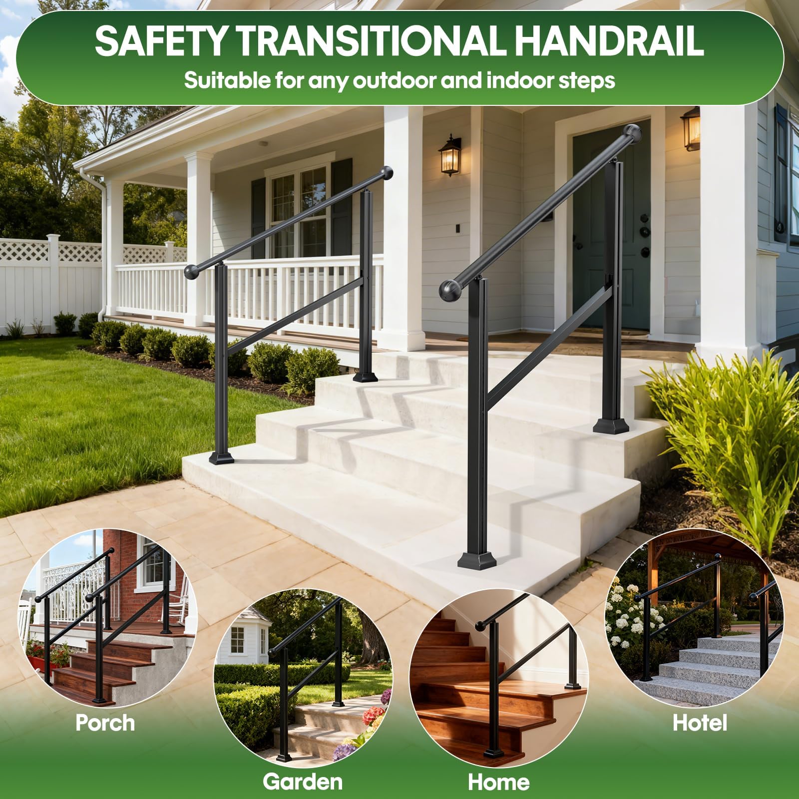 Afoxsos 2-Step Outdoor Stair Handrail Kit Heavy Duty Aluminum Alloy ...