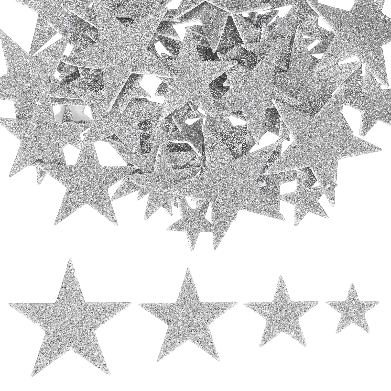 PATIKIL Star Foam Stickers 70pcs EVA Self Adhesive Glitters Foam Shape Sticker Craft Supplies for Scrapbook Card DIY Making Home Decor Silver