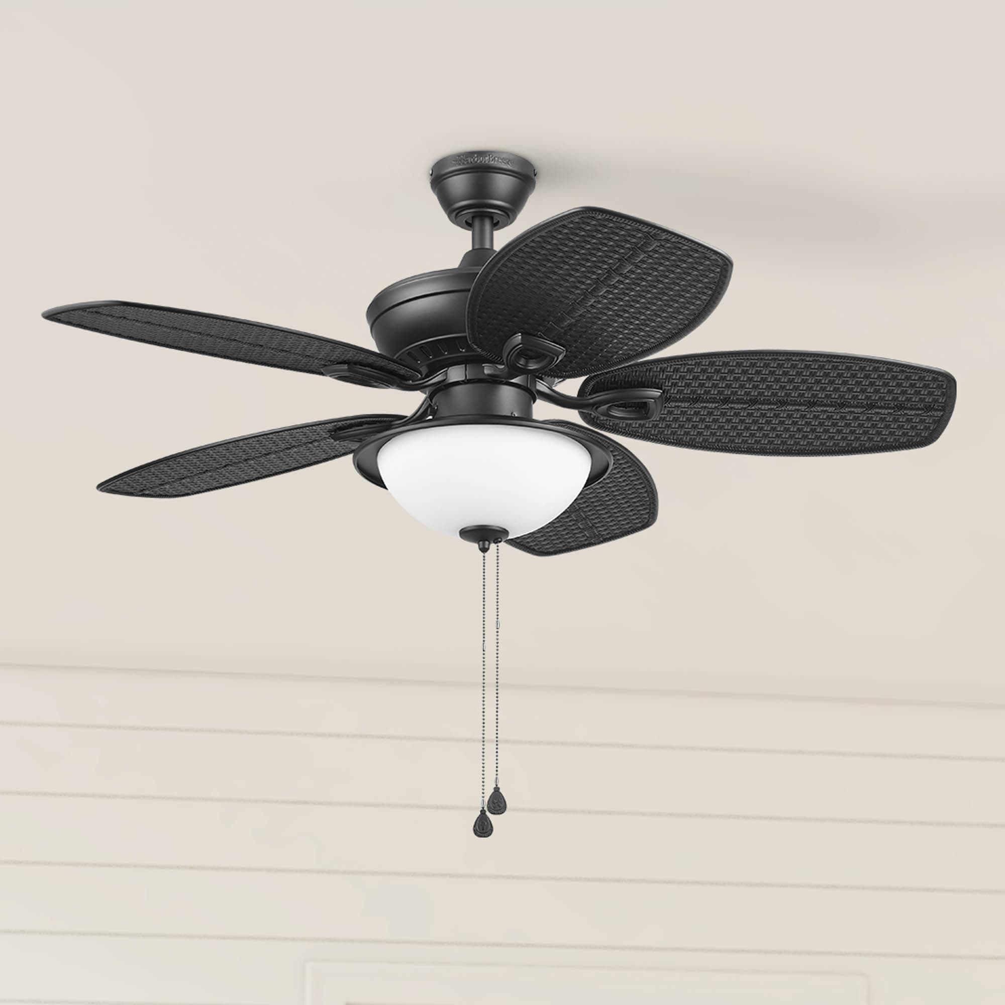 Harbor Breeze 43396 Cedar Shoals 44-in Outdoor Downrod or Flush Mount Matte Black with Matte Black Blades Ceiling Fan With Light ( 5 -Blade )