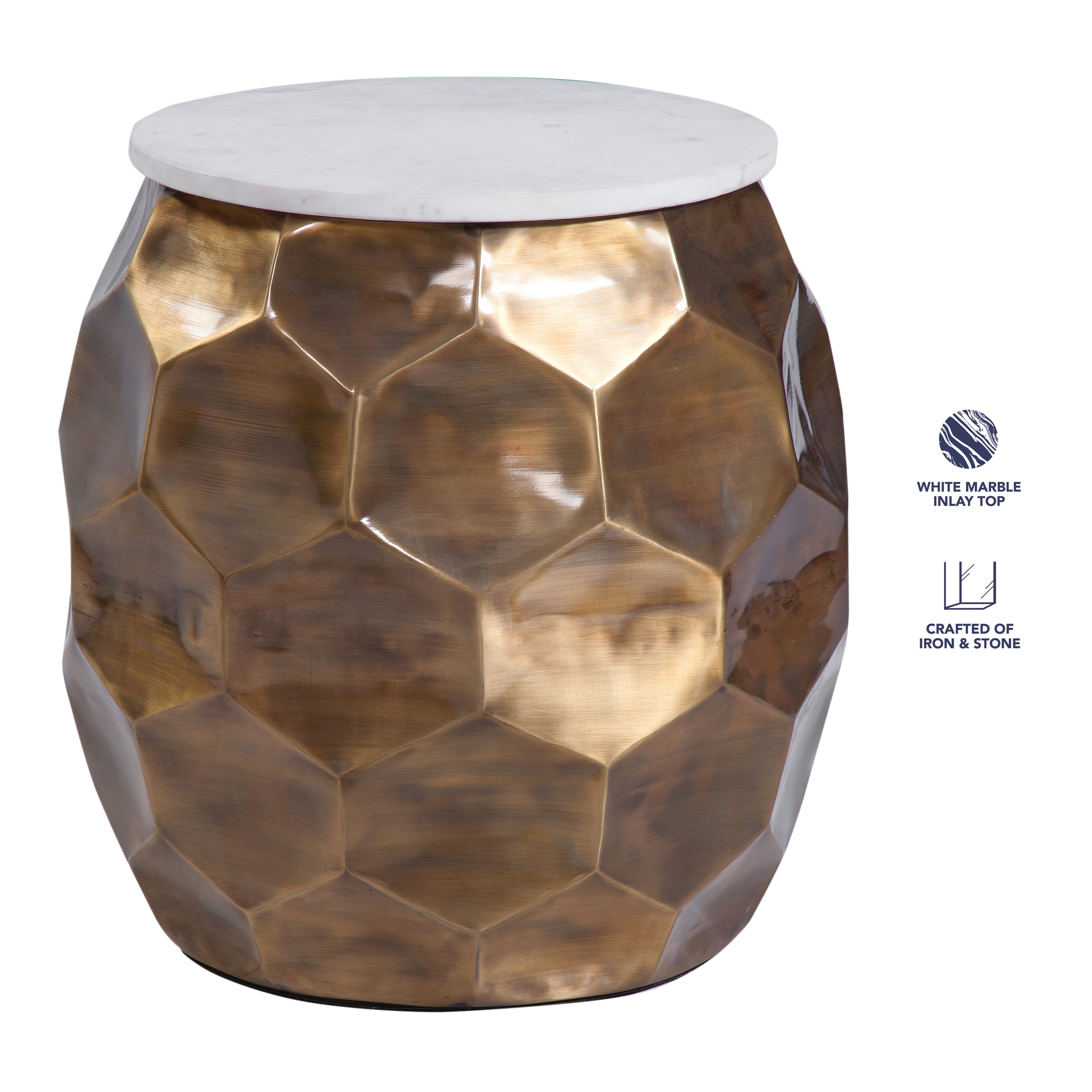 Rosie Round Rose Quartz and Brass Chairside Table
