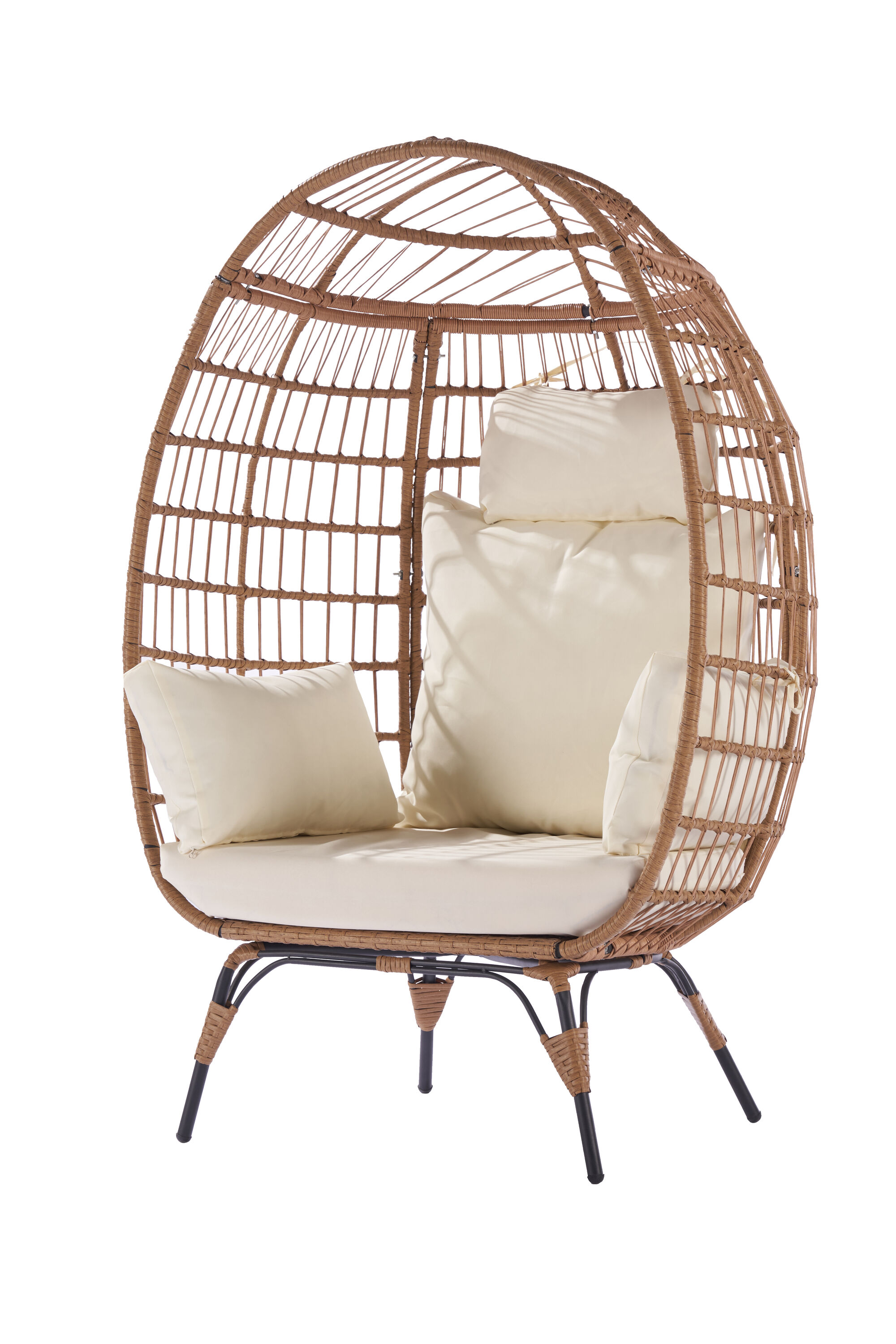 Oizaye ZWG-66756 Beige Metal Frame Stationary Egg Chair with Off-white Cushioned Seat
