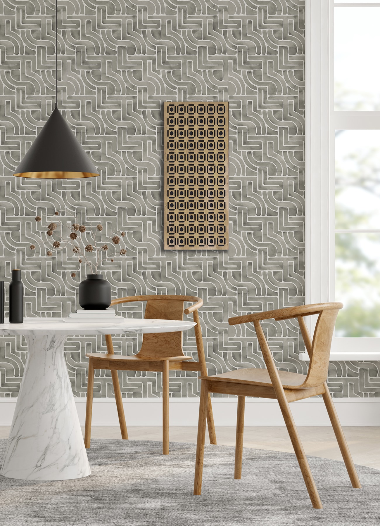 NuWallpaper 30.75-sq Ft Grey Vinyl Geometric Self-adhesive Peel And ...