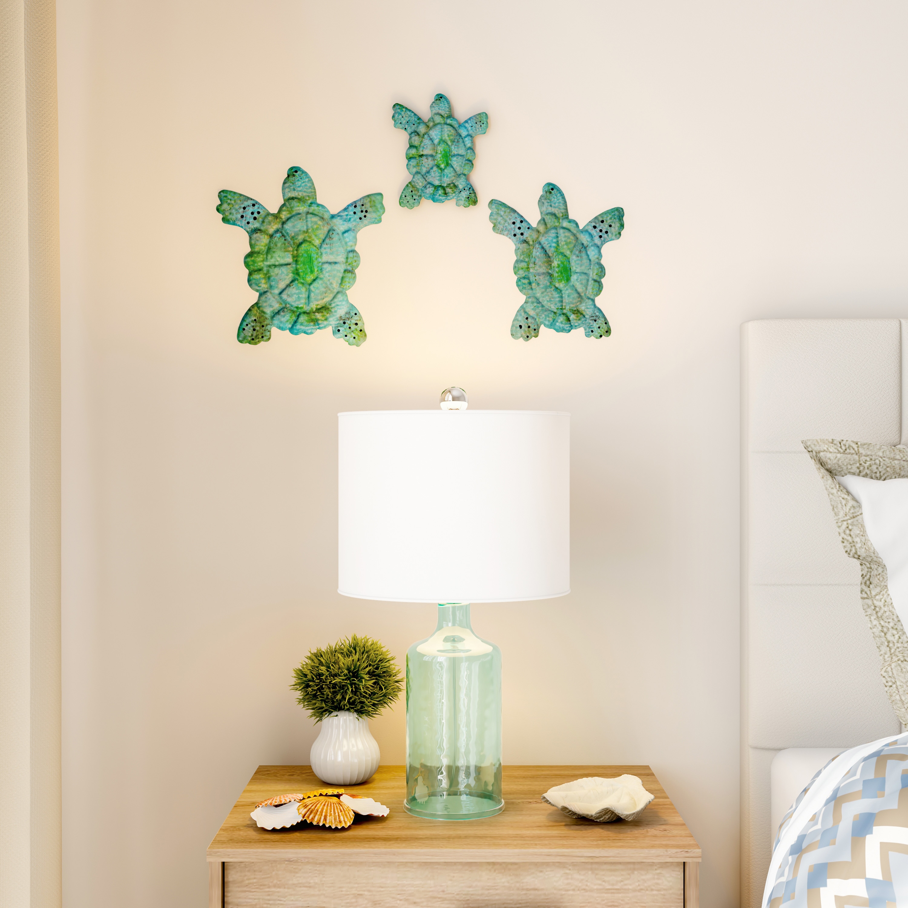 Sea Turtle 3D Metal Wall Art Set in Green and Blue