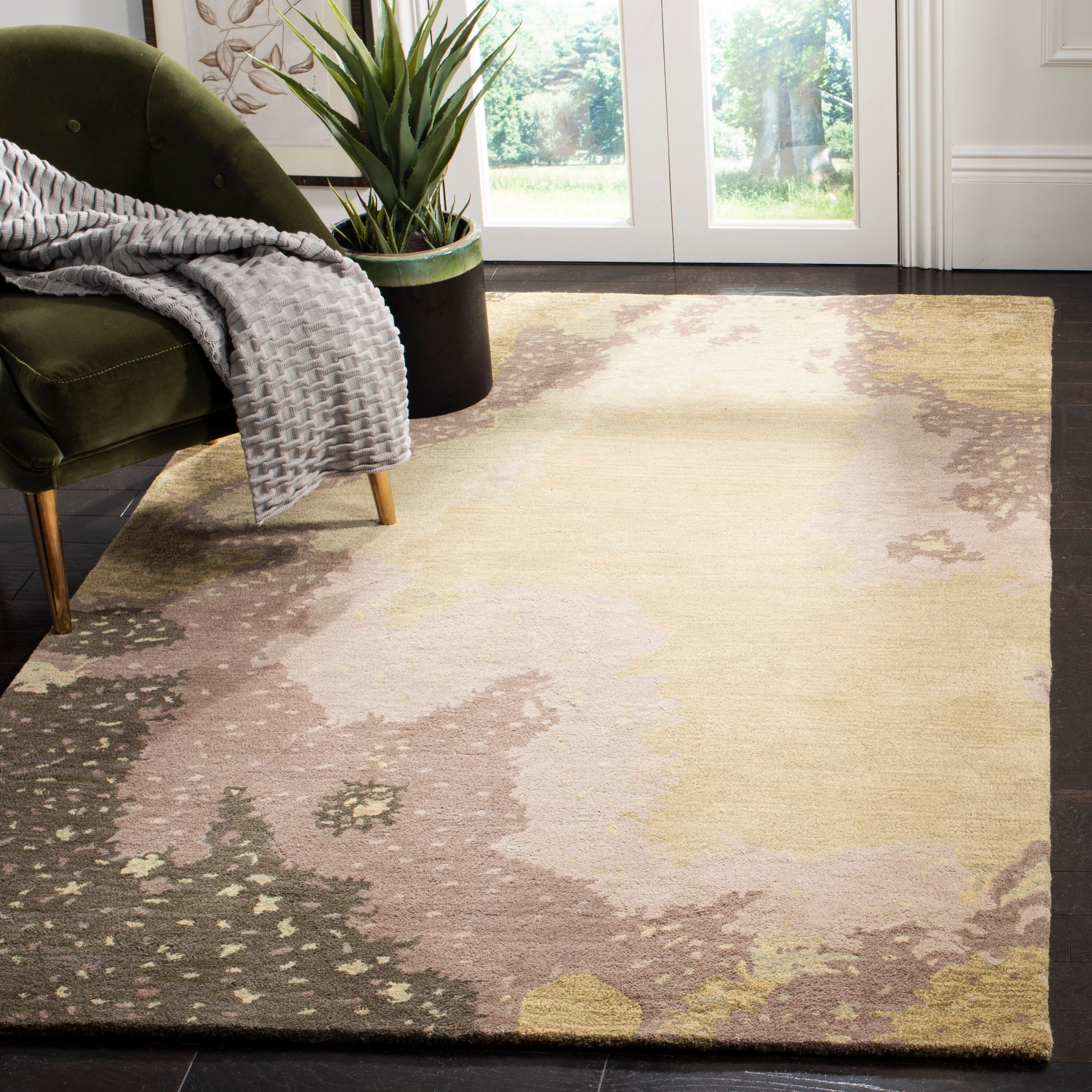 Safavieh SOH706A-4 Soho Sere 4 x 6 (ft) Tufted Wool Sage/Multi Rectangular Indoor Abstract Area rug