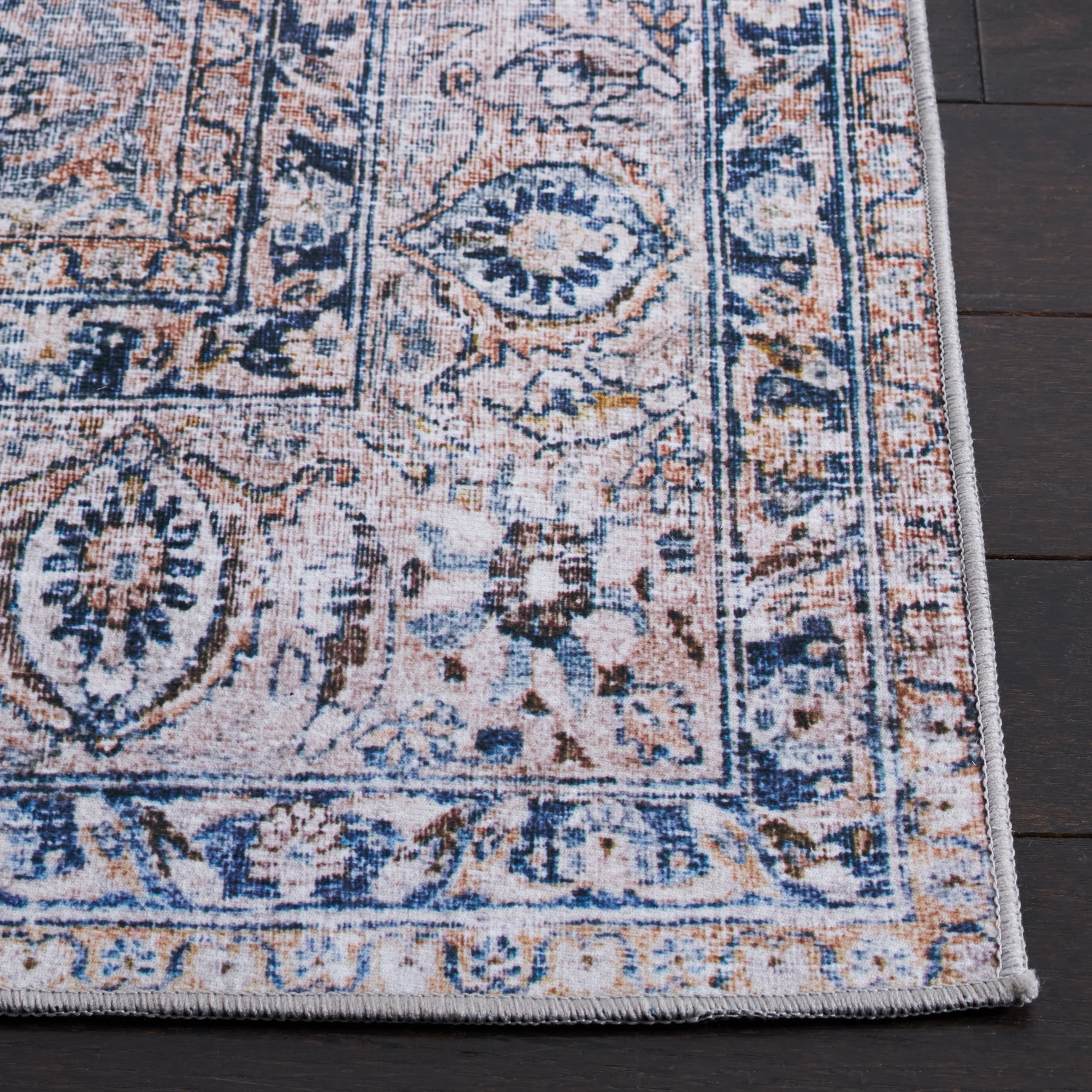 Tucson Blue Synthetic Washable Non-slip Area Rug