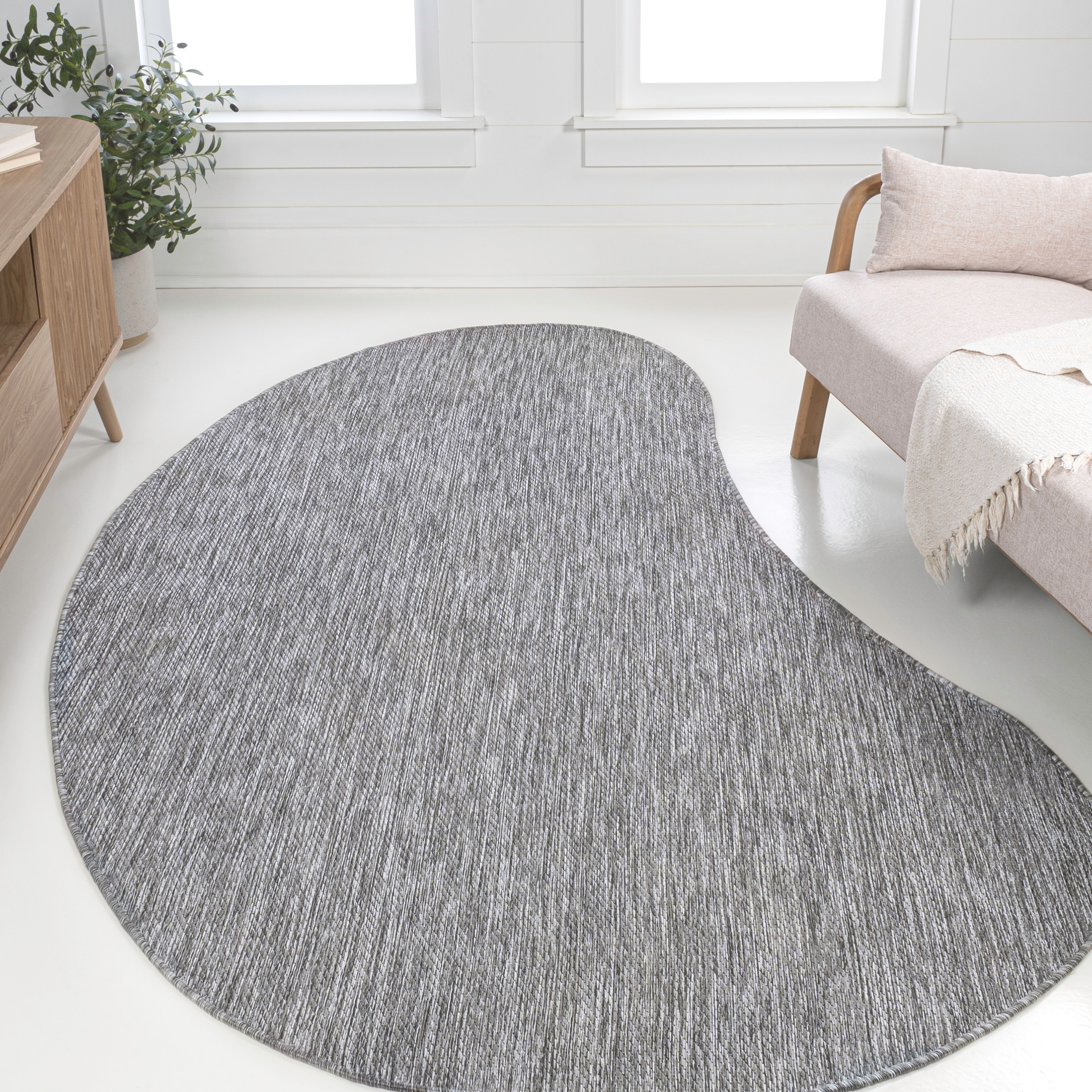 JONATHAN  Y SHP102D-8 SHAPES Evan Rustic Organic Curve 8 x 10 (ft) Polypropylene Gray Rectangular Indoor Abstract Coastal Area rug