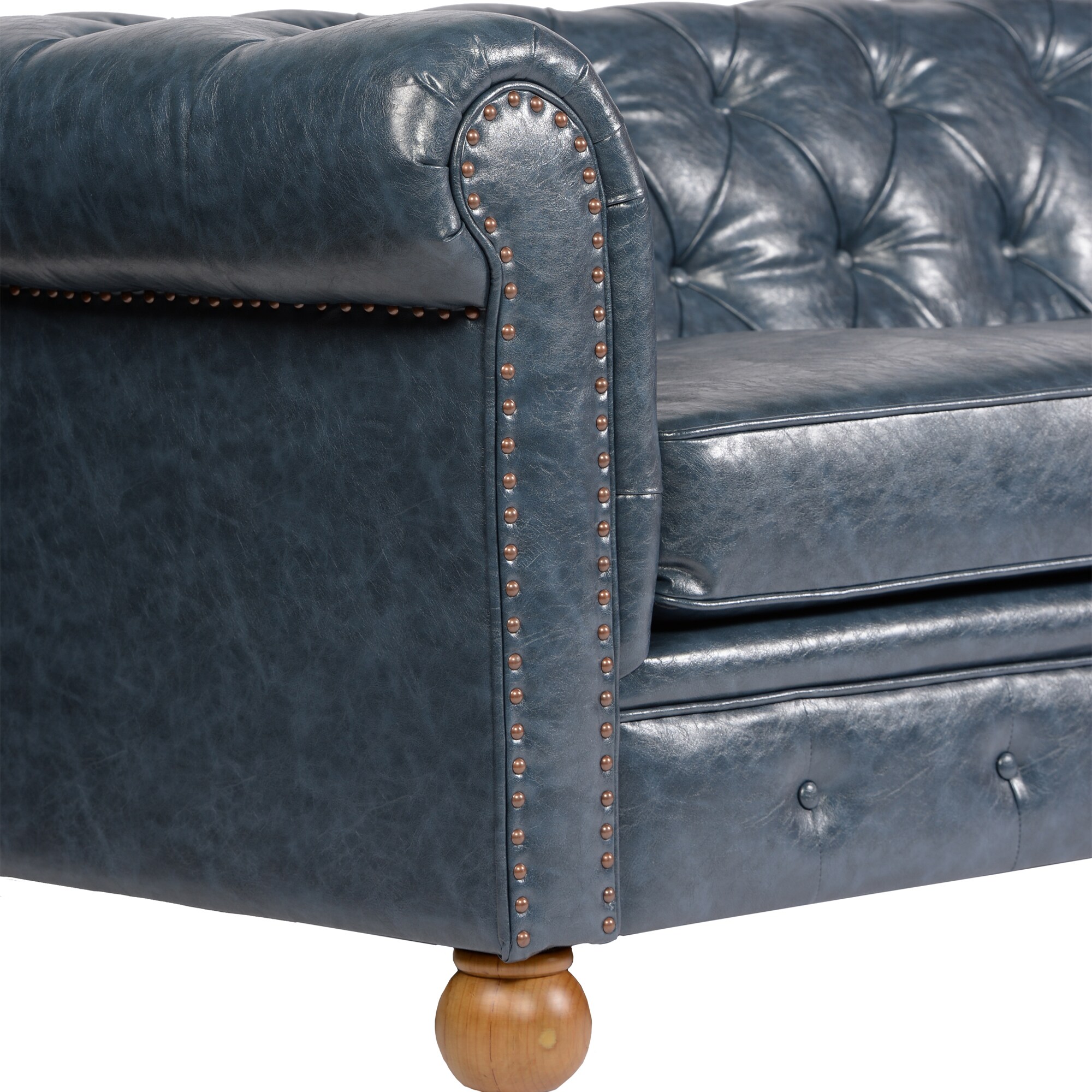 armen living winston antique blue bonded leather sofa