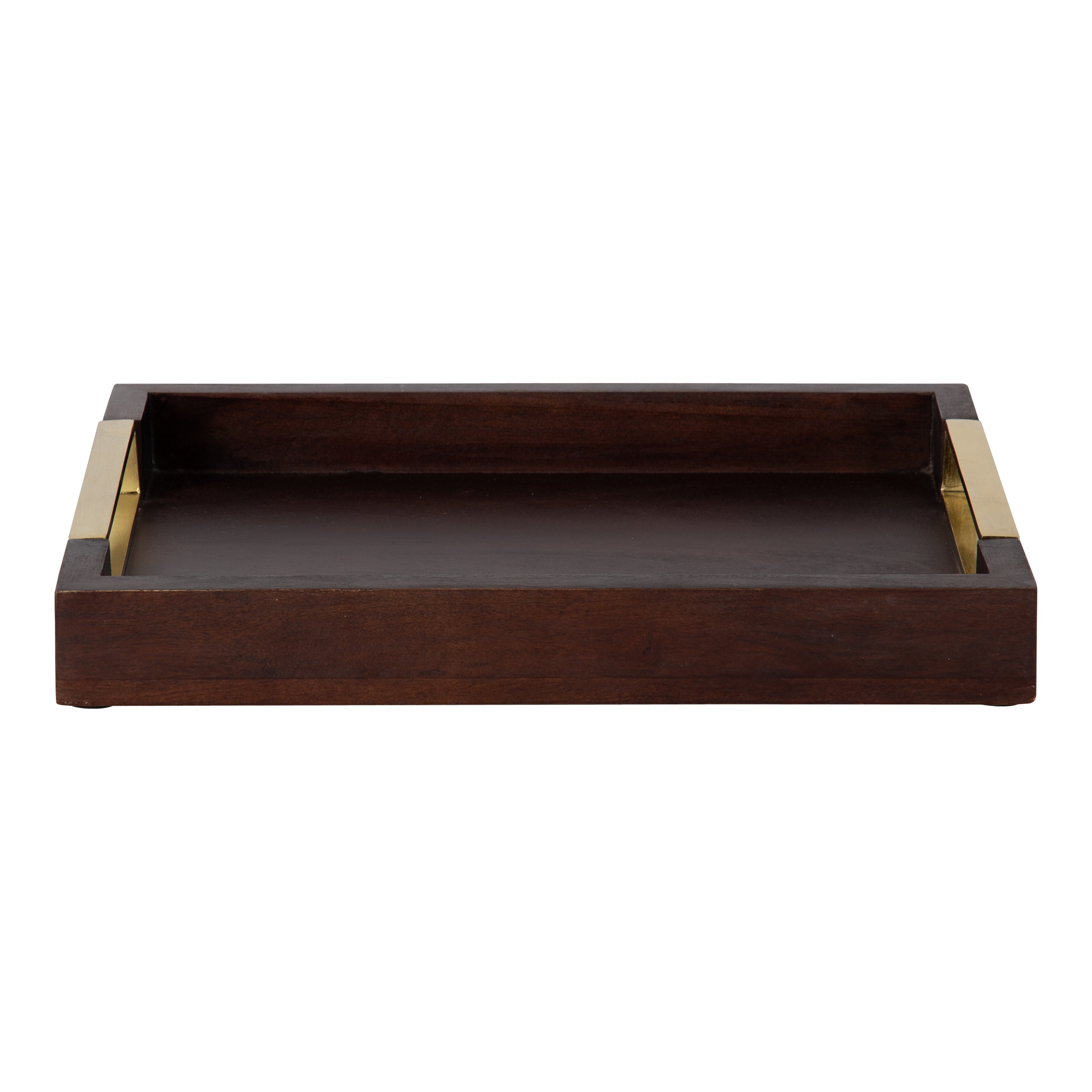 Heller Rectangular Espresso Finish Mango Wood Tray with Nickel-Plated Handles