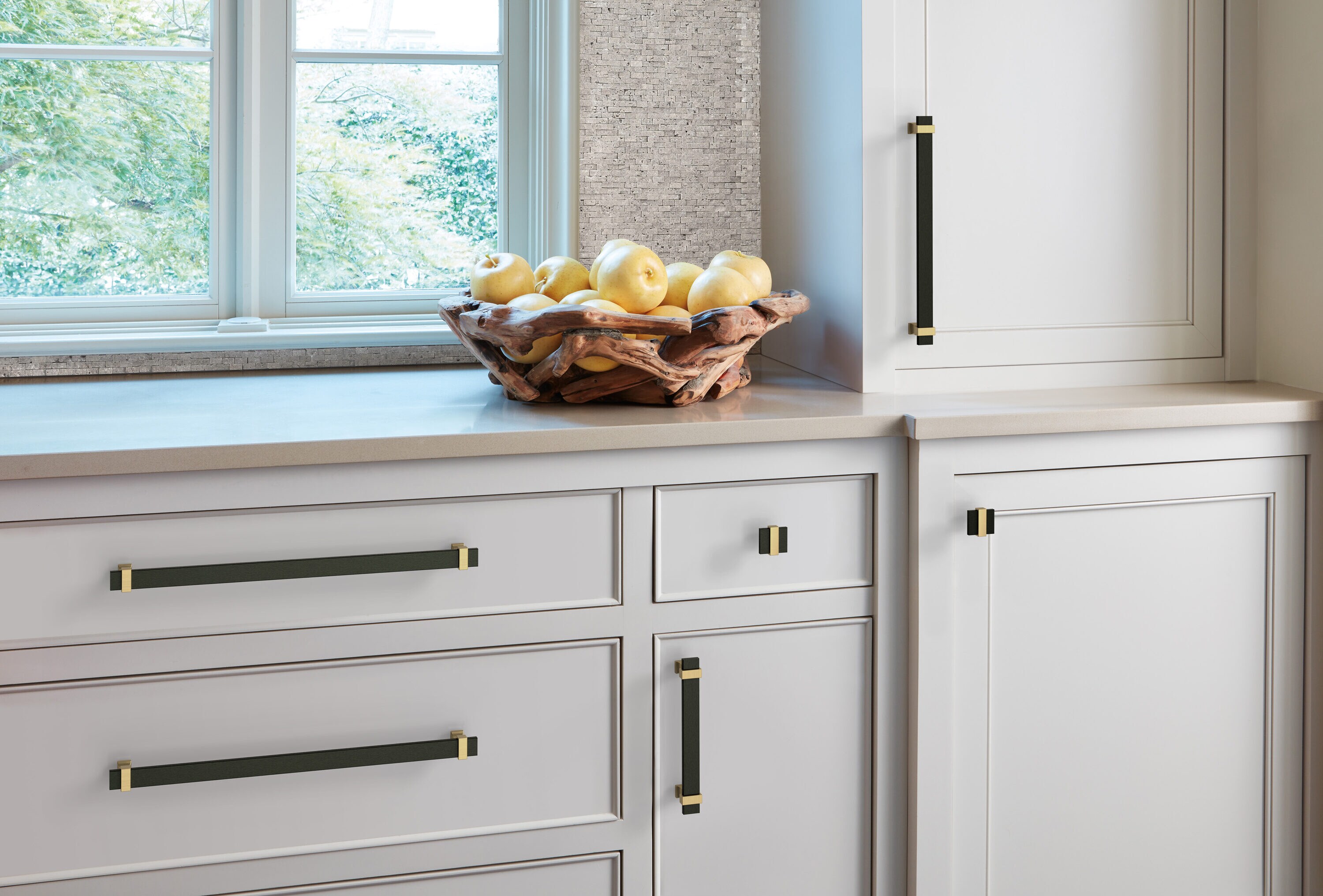 Overton 8-13/16 inch Brushed Matte Black and Champagne Bronze Cabinet Pull