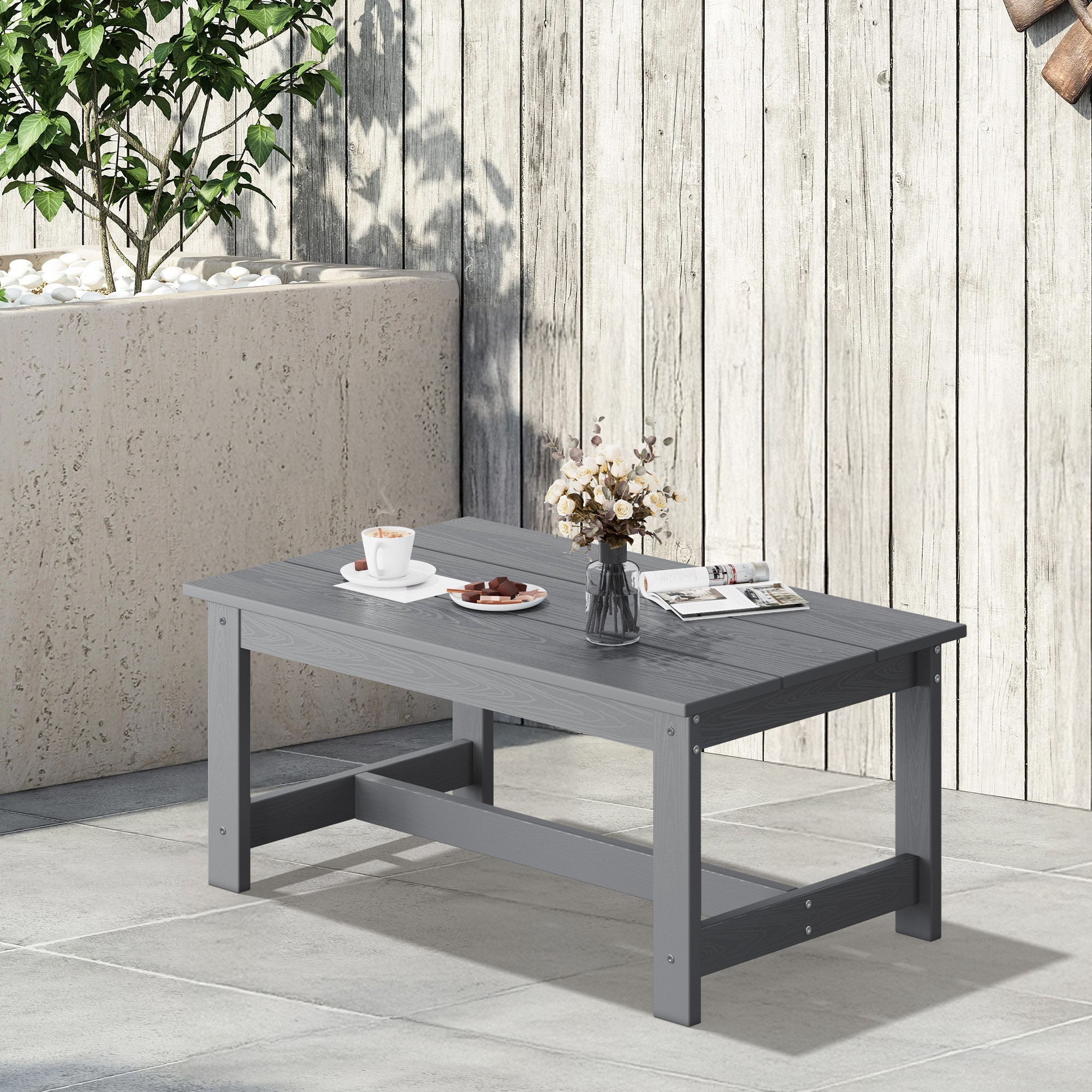 JEAREY PEGBZ-47 HDPE Patio Coffee Table Rectangle Outdoor Coffee 22.8-in W x 37.8-in L