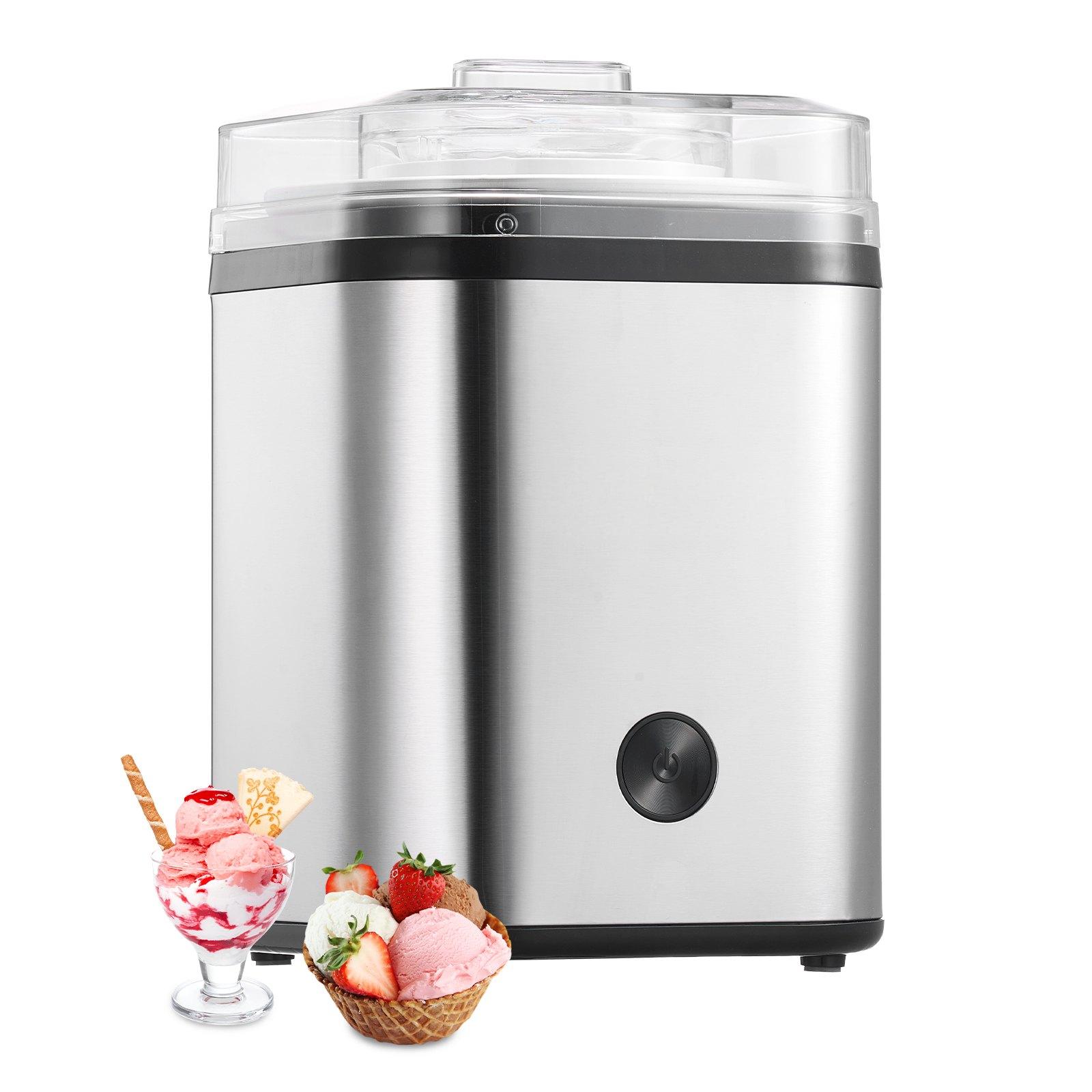 Mecale YAS-G2WFNZ 304 Stainless Steel 50W Electric Automatic Home Ice Cream Maker 2.11-Quart with Pre-Freeze Bowl for Yogurt Sorbet Gelato Silver