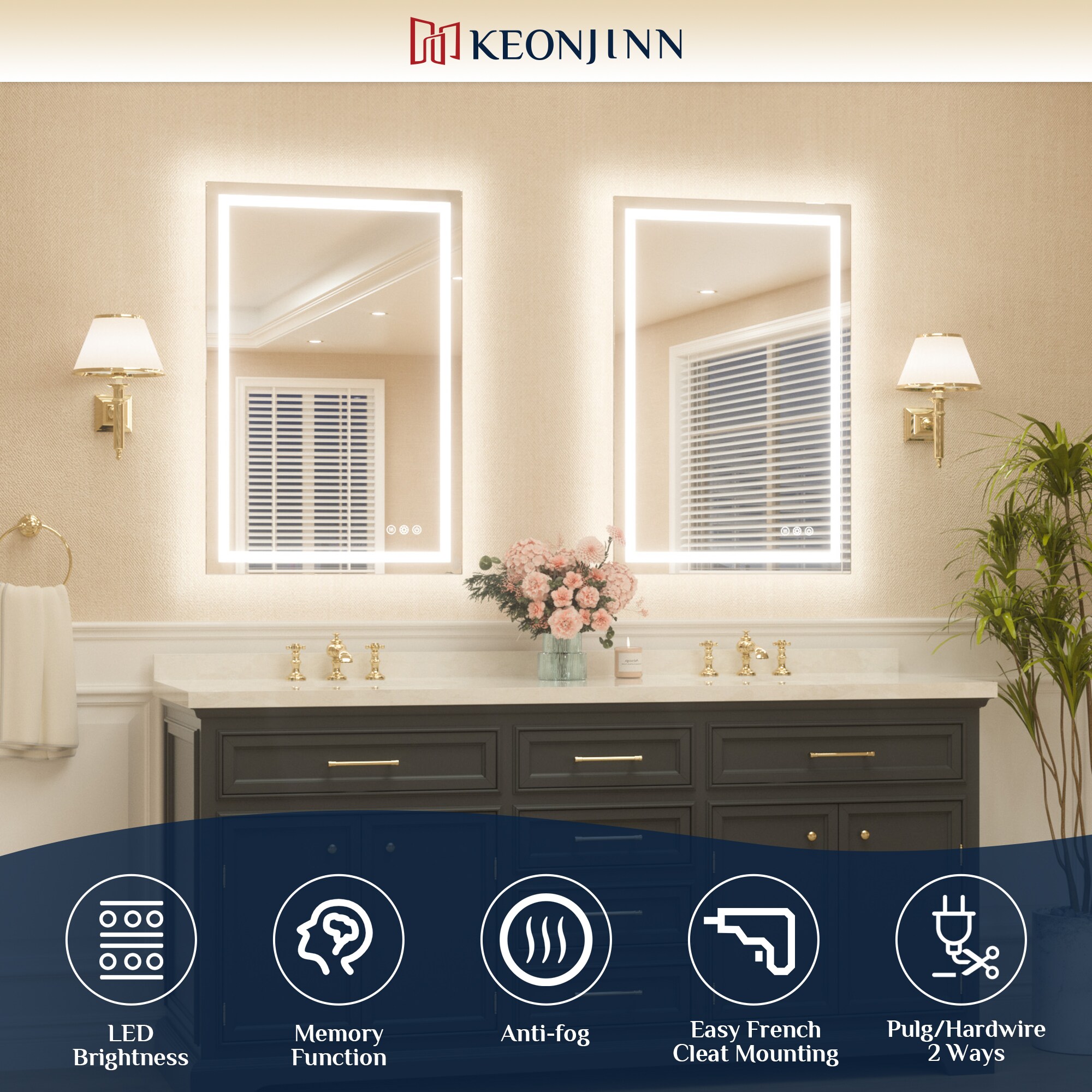 Modern Rectangular Frameless LED Bathroom Vanity Mirror