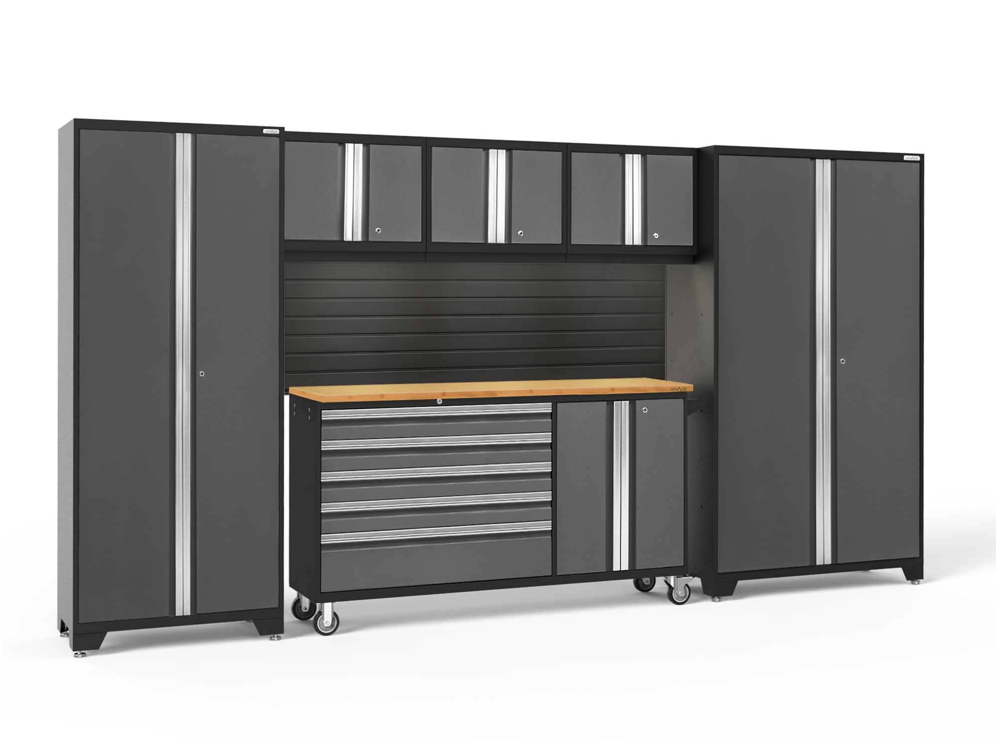 NewAge Products 40426 144-in W x 76.75-in H x 18-in D 7 -Cabinets Steel Charcoal Gray Garage Storage System