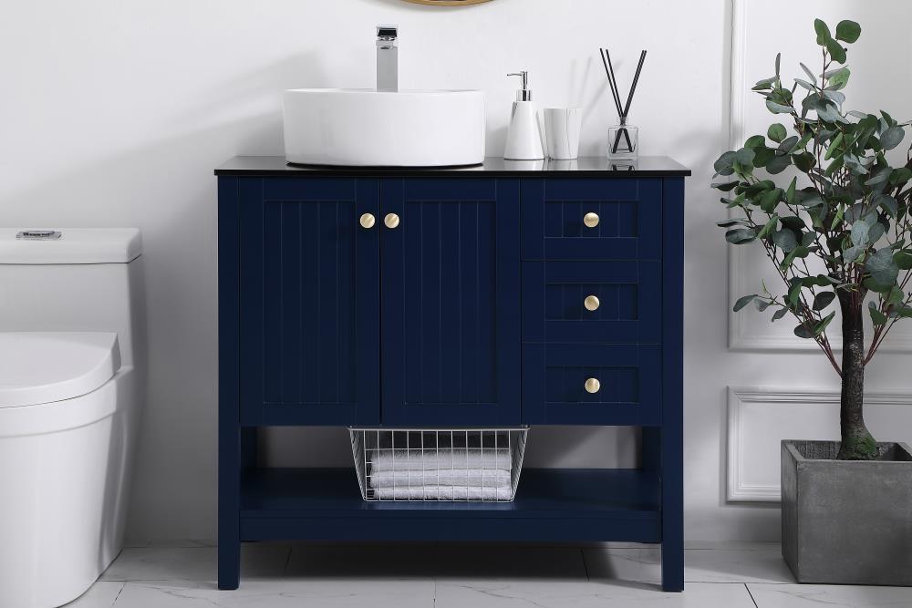 Blue and Gold 36" Steel and Porcelain Bathroom Vanity