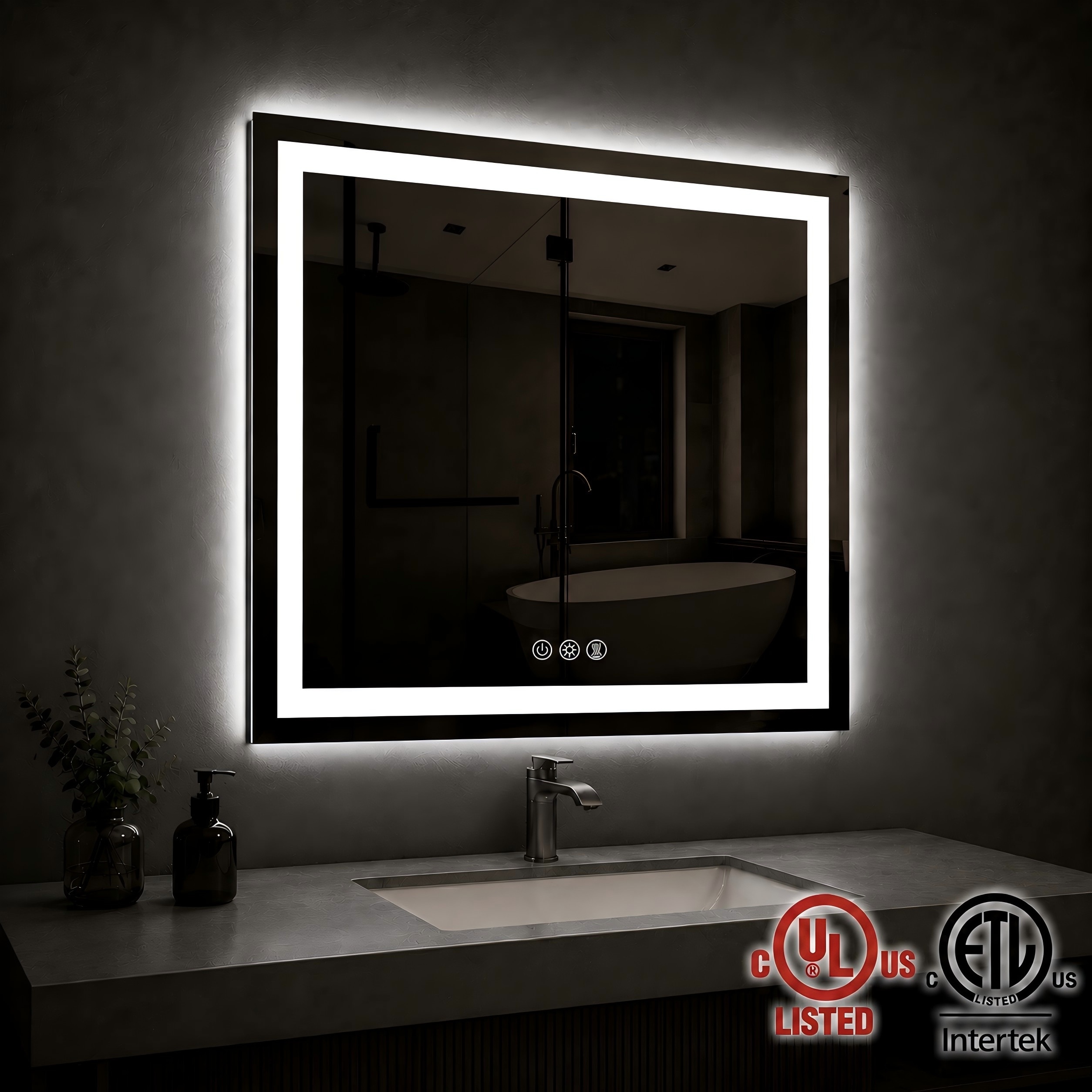 LUXEYARD LED Lighted Bathroom Vanity Mirror Front Lit and Backlit Dimmable Anti Fog Wall Mounted Mirror with Memory Function Tempered Glass ETL Listed 30 in W x 30 in H