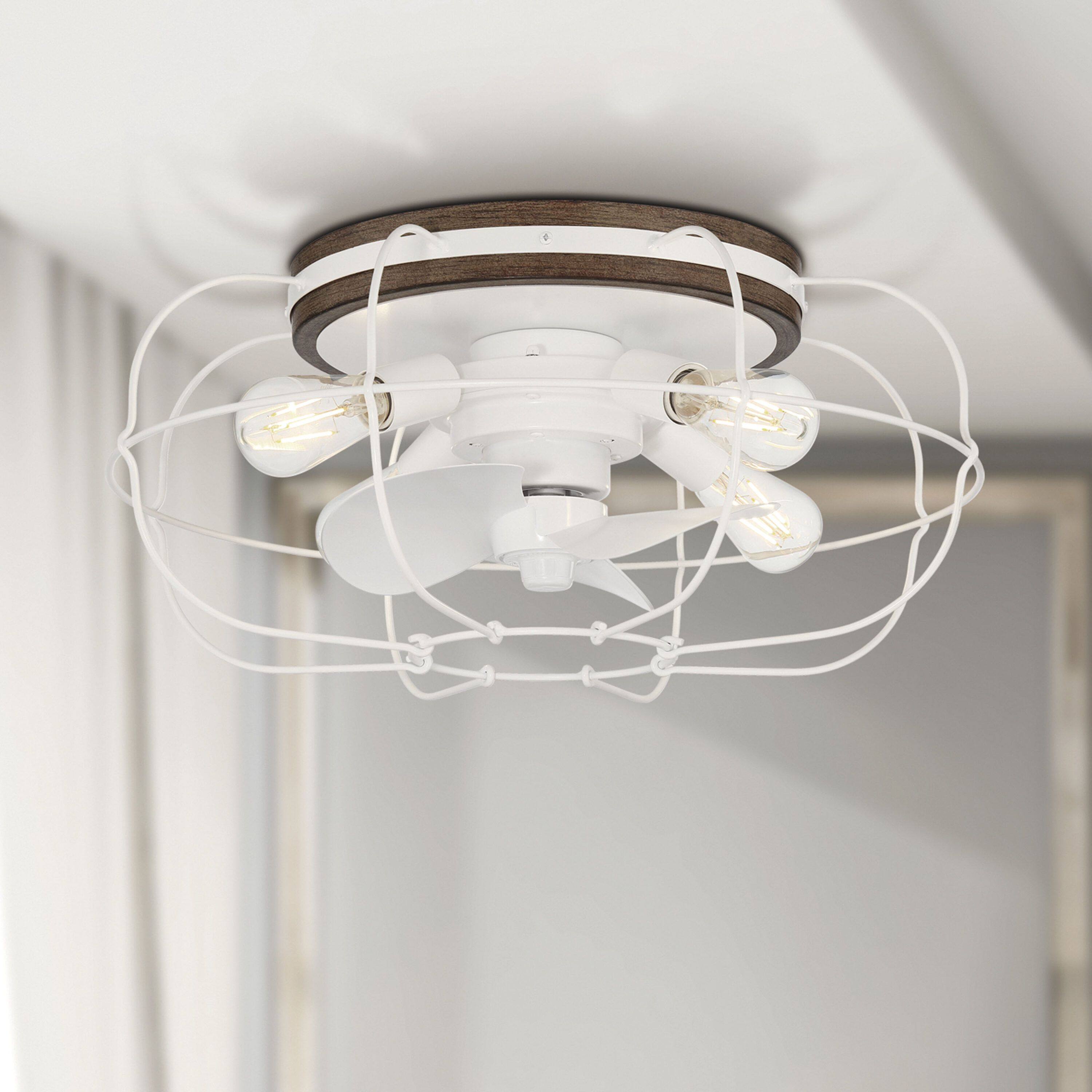 Arranmore Lighting & Fans JAXON 22-in Outdoor Flush Mount Matte White with Matte Blades Fandelier Ceiling Fan With Light - Remote Included ( 3 -Blade ) #AR-2339WH