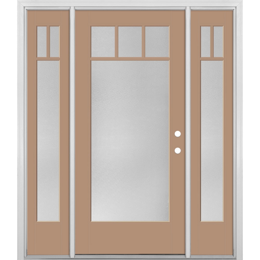 Masonite 1524619 64-in x 80-in x 4-9/16-in Fiberglass Full lite Left-hand inswing Warm Wheat Painted Prehung Front Door with Sidelights with Brickmould Insulating core