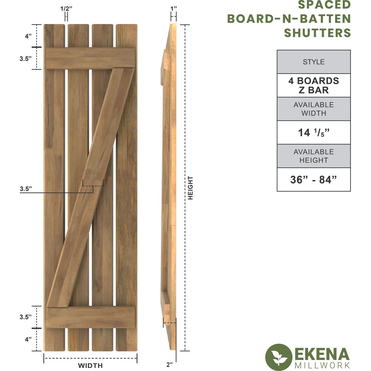 Ekena Millwork ARW102SB415X43SBH Exterior-Shutters - View #2