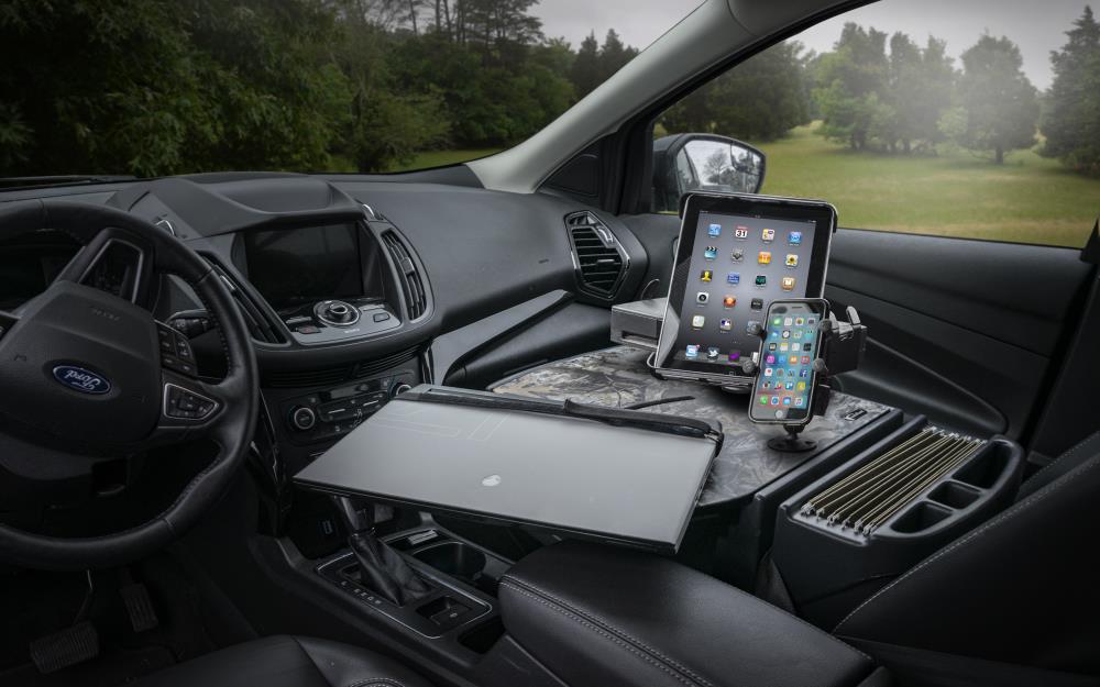 AutoExec GripMaster Car Desk with X-Grip Phone Mount and Printer Stand - Elite