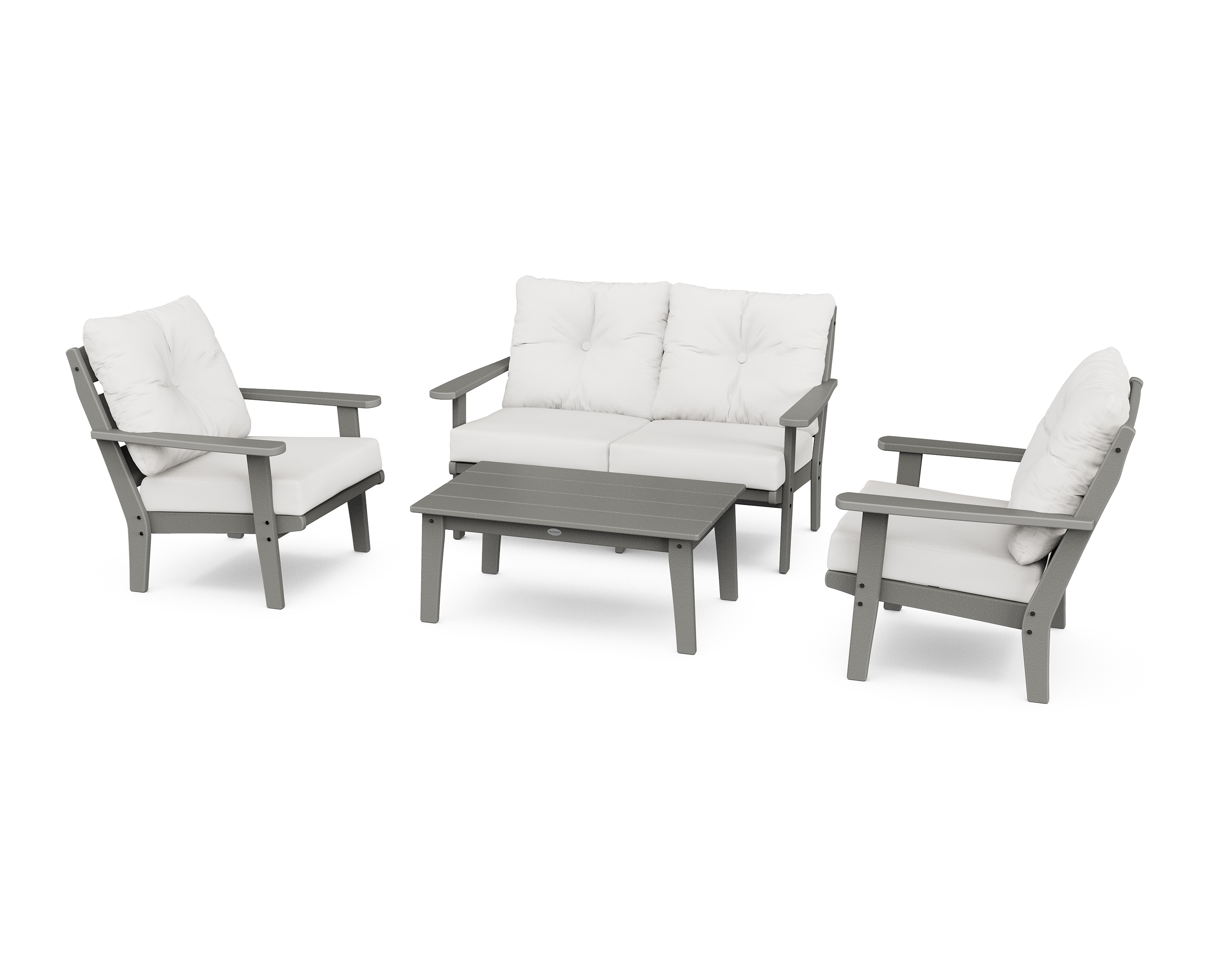 POLYWOOD PWS520-2-GY152939 Lakeside 4-Piece Patio Conversation Set with Off-white Revolution Cushions