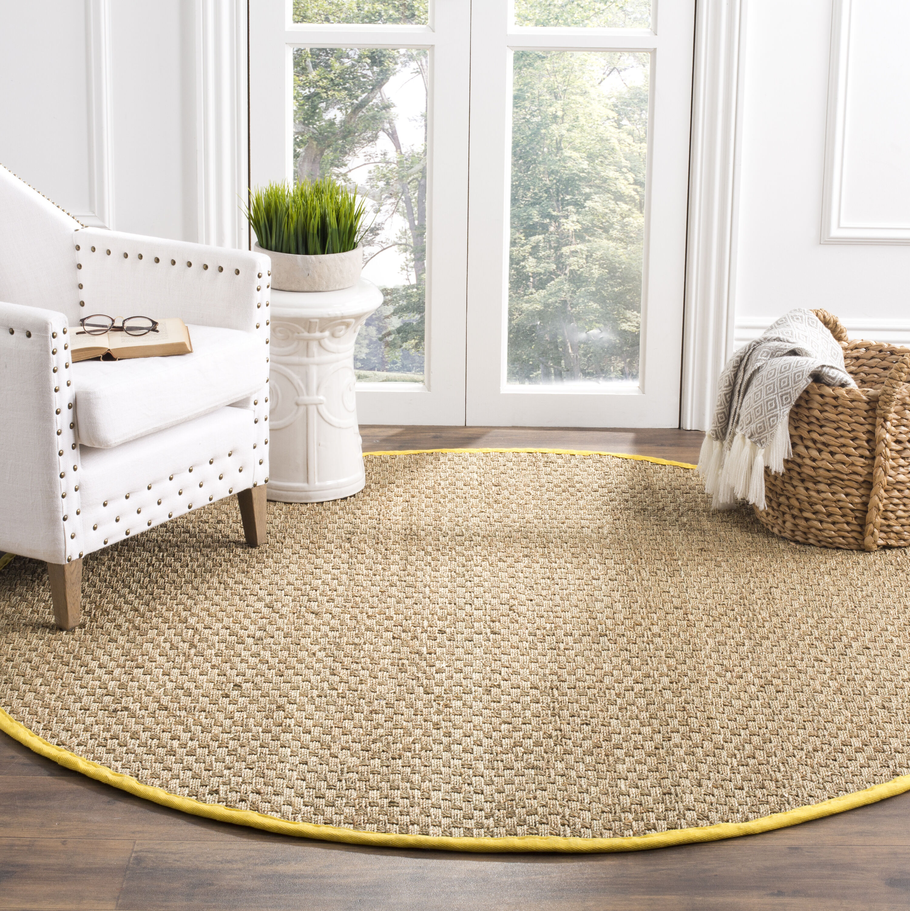 Nf Basket Weave W/Gold Border 6ft x 6ft Natural Fiber Rug