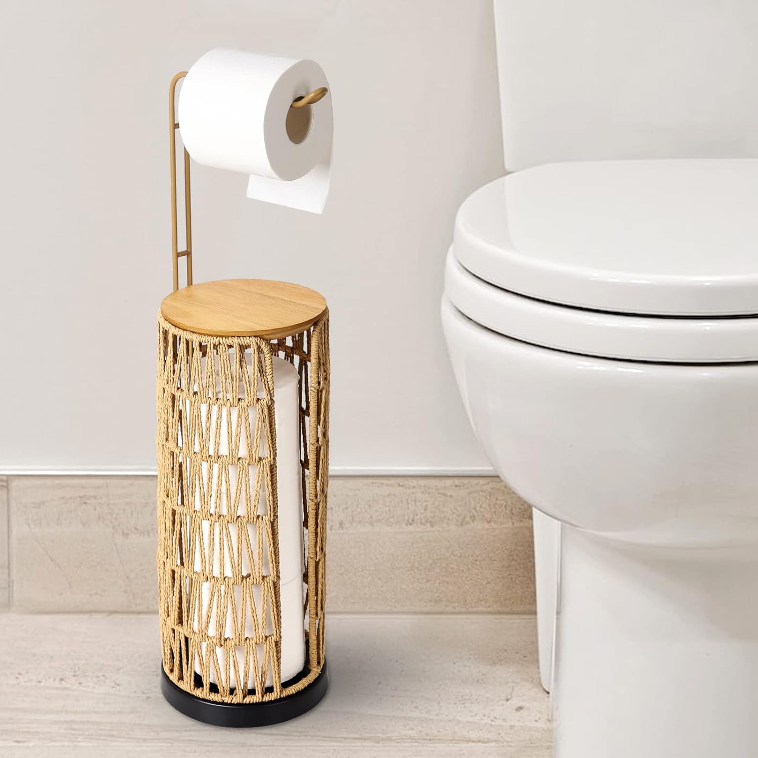Tatayosi P-DJ-P185400 Freestanding 3 Rolls of Tissue Holder with Storage for Bathroom