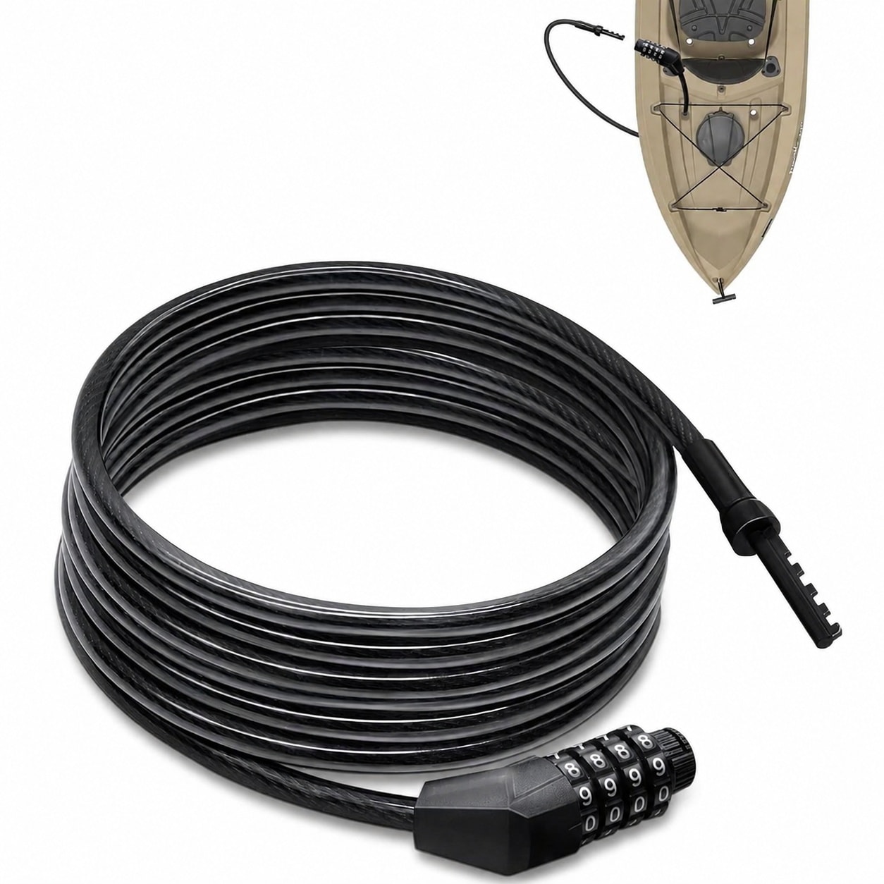 KHKFY  Extra Long Straight Cable Lock 6ft to 27ft Resettable Combination Vinyl Coated Steel for Kayak Scooter Paddle Board Canoe Jet Ski Gates
