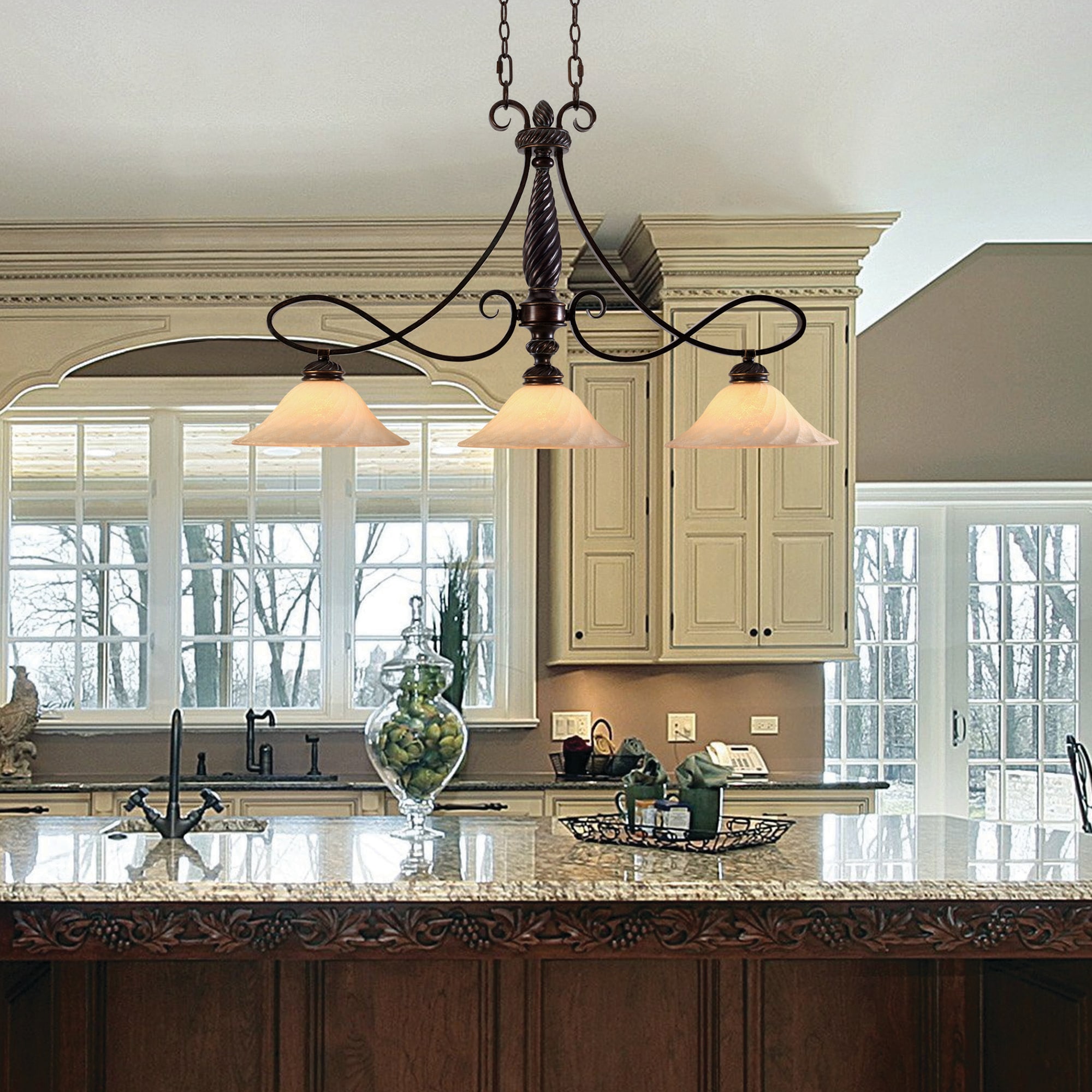 Cordoban Bronze Transitional Glass 3-Light Linear Pendant