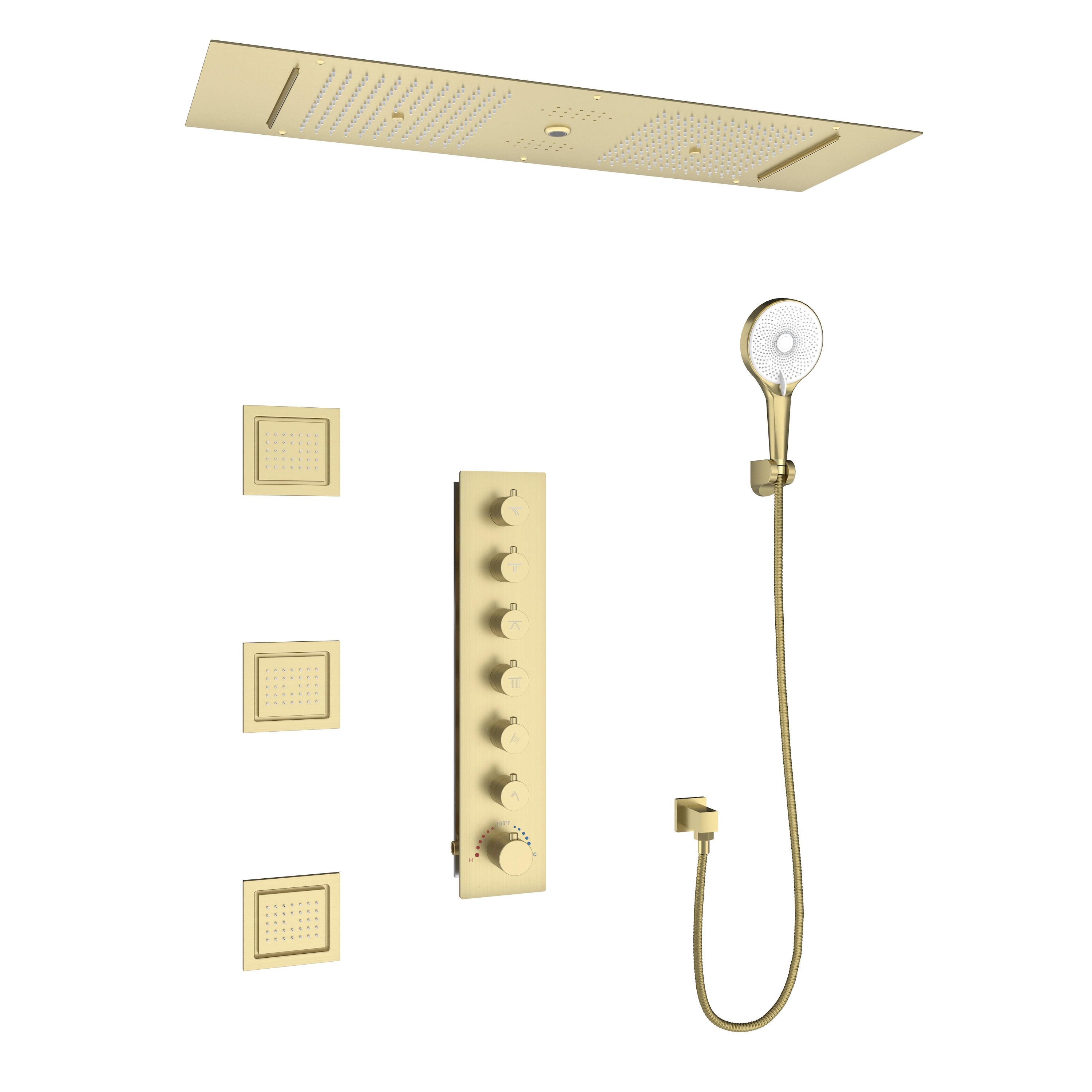 CASAINC CA-A4391-BG 35"X12" Bluetooth Music Thermostatic Shower System Brushed Gold 11.81-in Built-In Shower Faucet System with 3-way Diverter ( Thermostatic Valve Included )