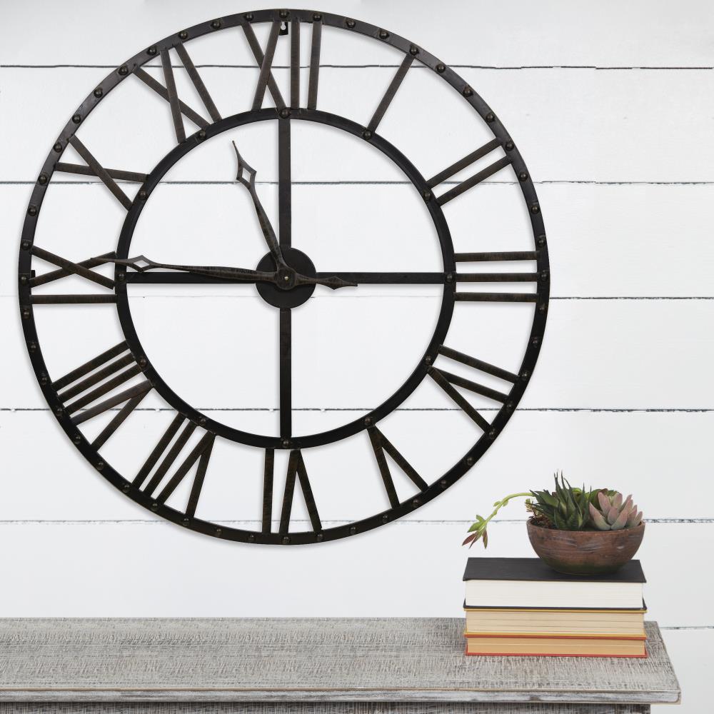 Pinnacle Large Rustic Black Metal Round Wall Clock - 33.75-in Diameter ...