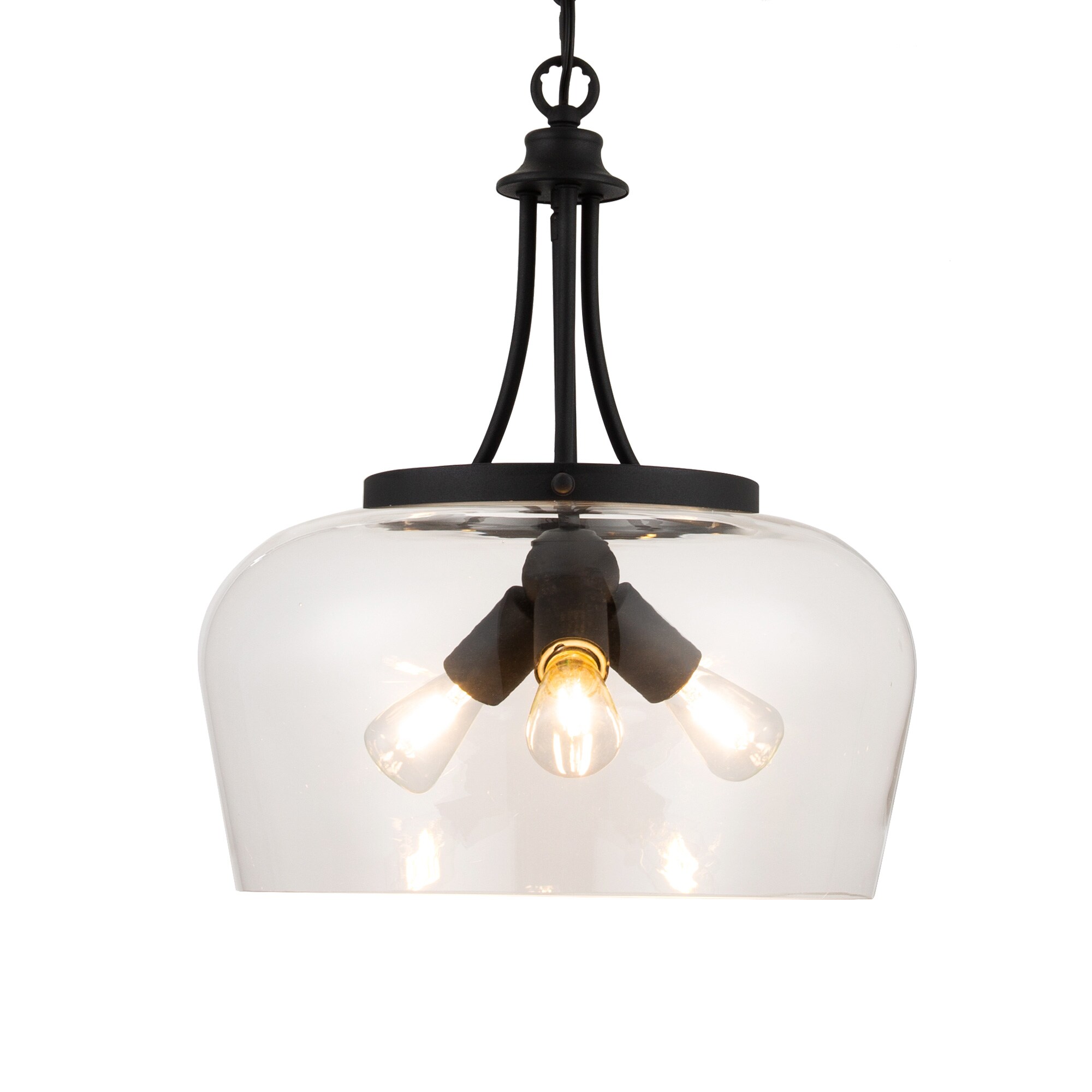 Matte Black 3-Light Dome Pendant with Glass Shade