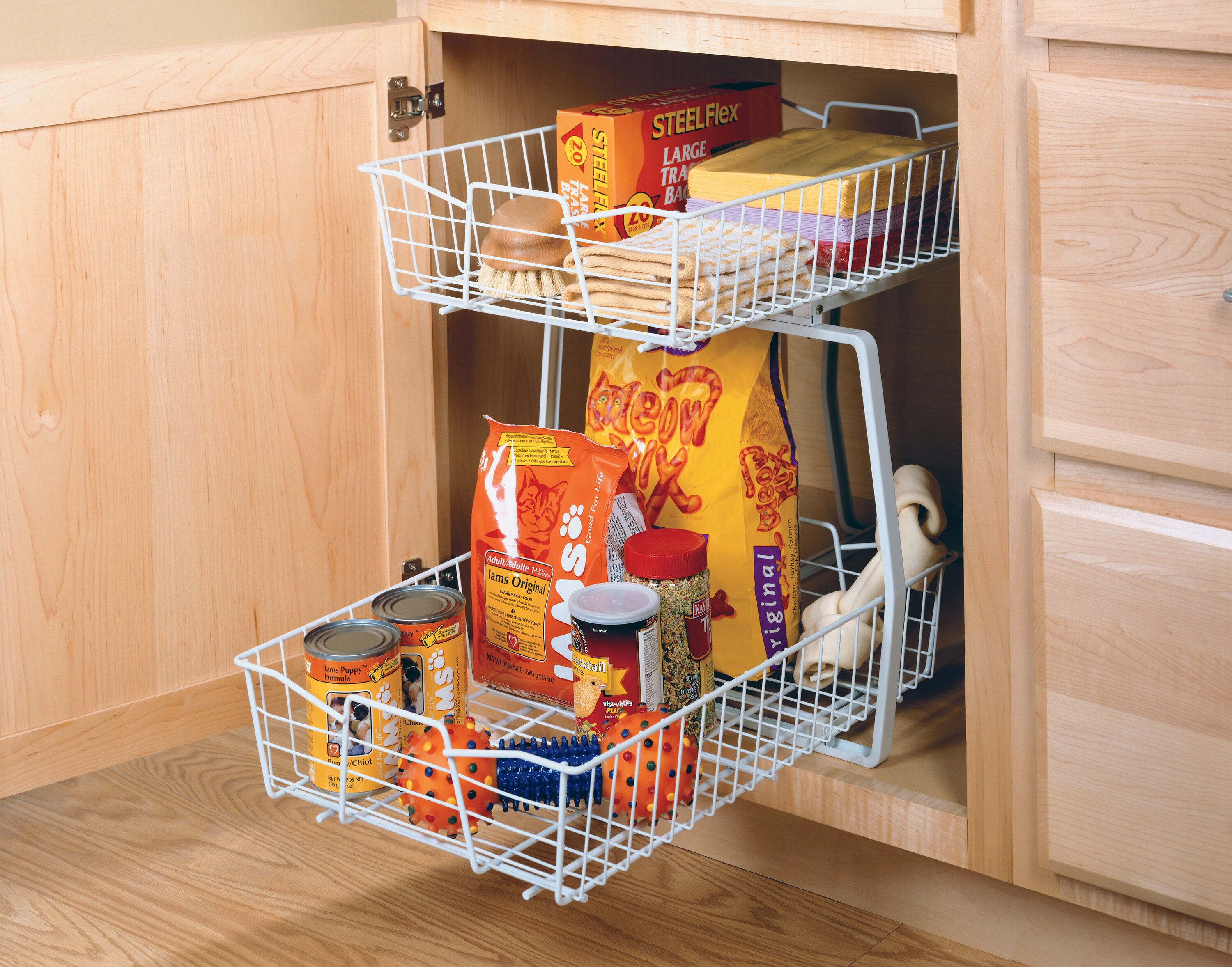 ClosetMaid 14.62-in W x 18.88-in H 2-Tier Cabinet-mount Metal Pull-out  Sliding Basket Kit in the Cabinet Organizers department at