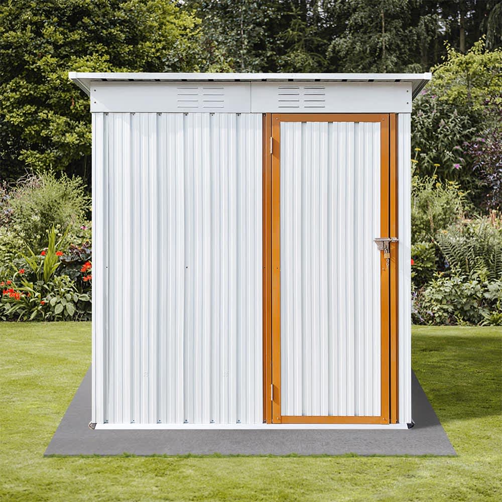 JUJABU SHED-11 White and Yellow Metal Garden Sheds 5FT×4FT Outdoor Storage Sheds