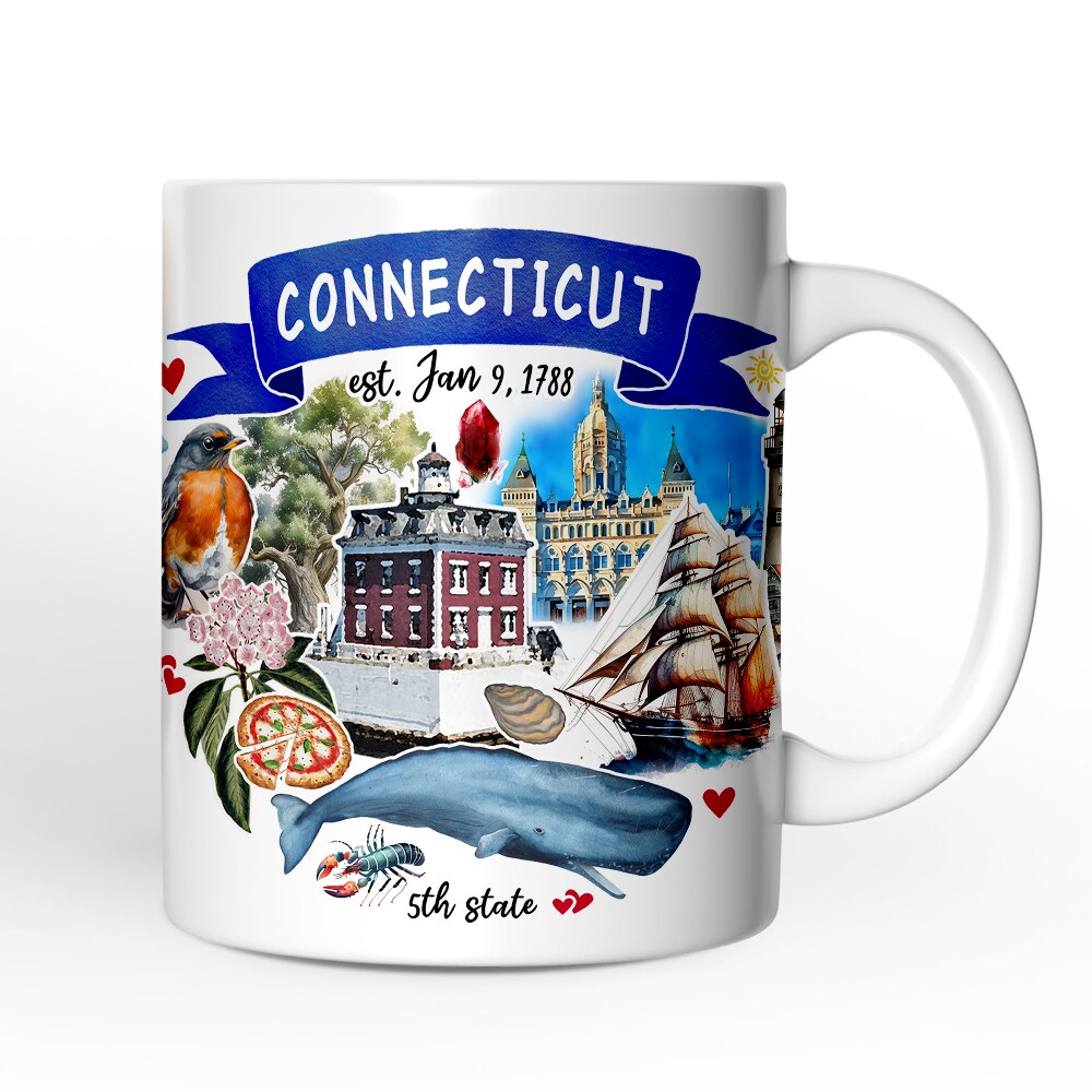 OrnamentallyYou NPCM370 Artistic Connecticut State Themes and Landmarks Mug