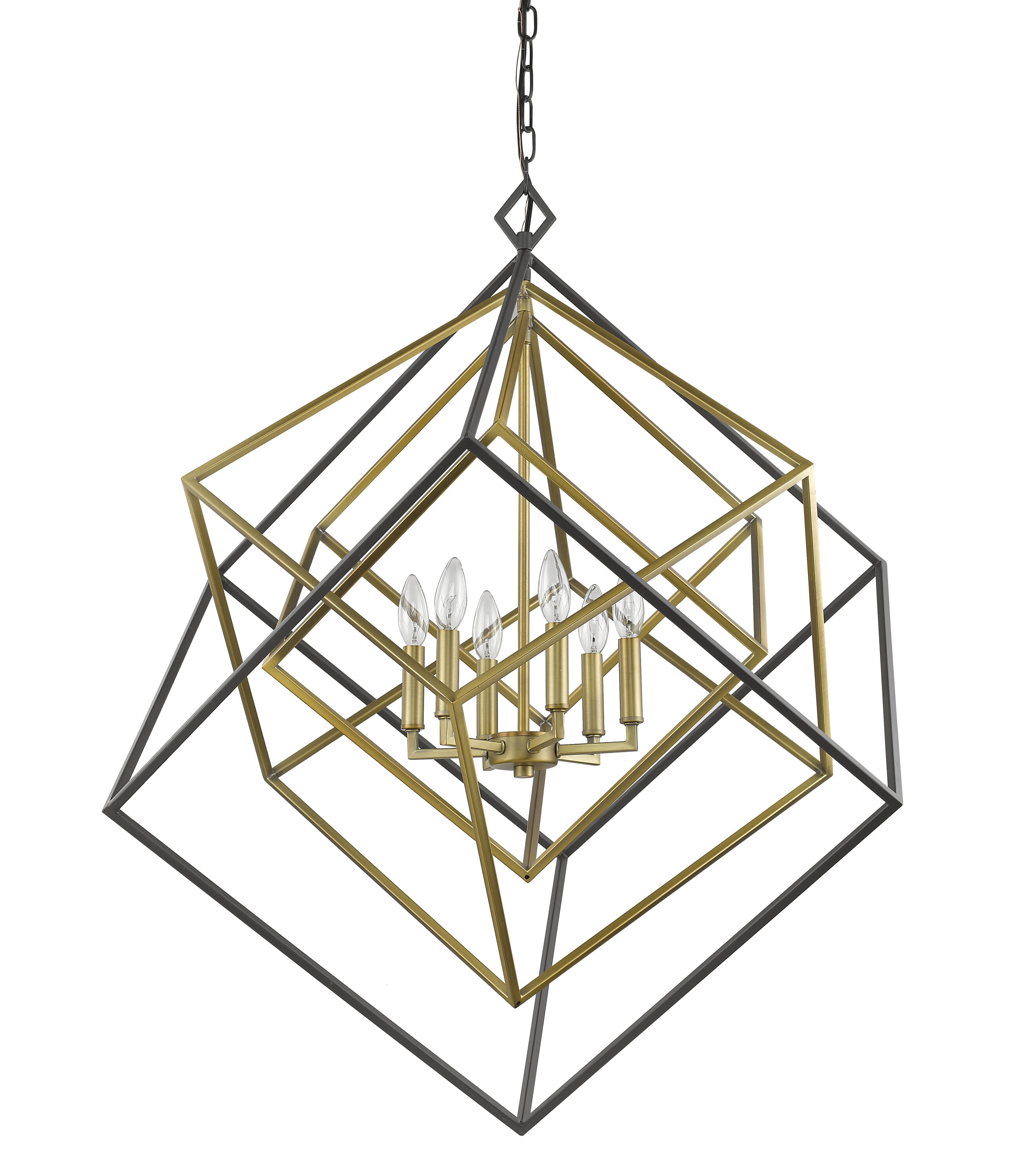 Euclid Geometric 6-Light Chandelier in Olde Brass and Bronze