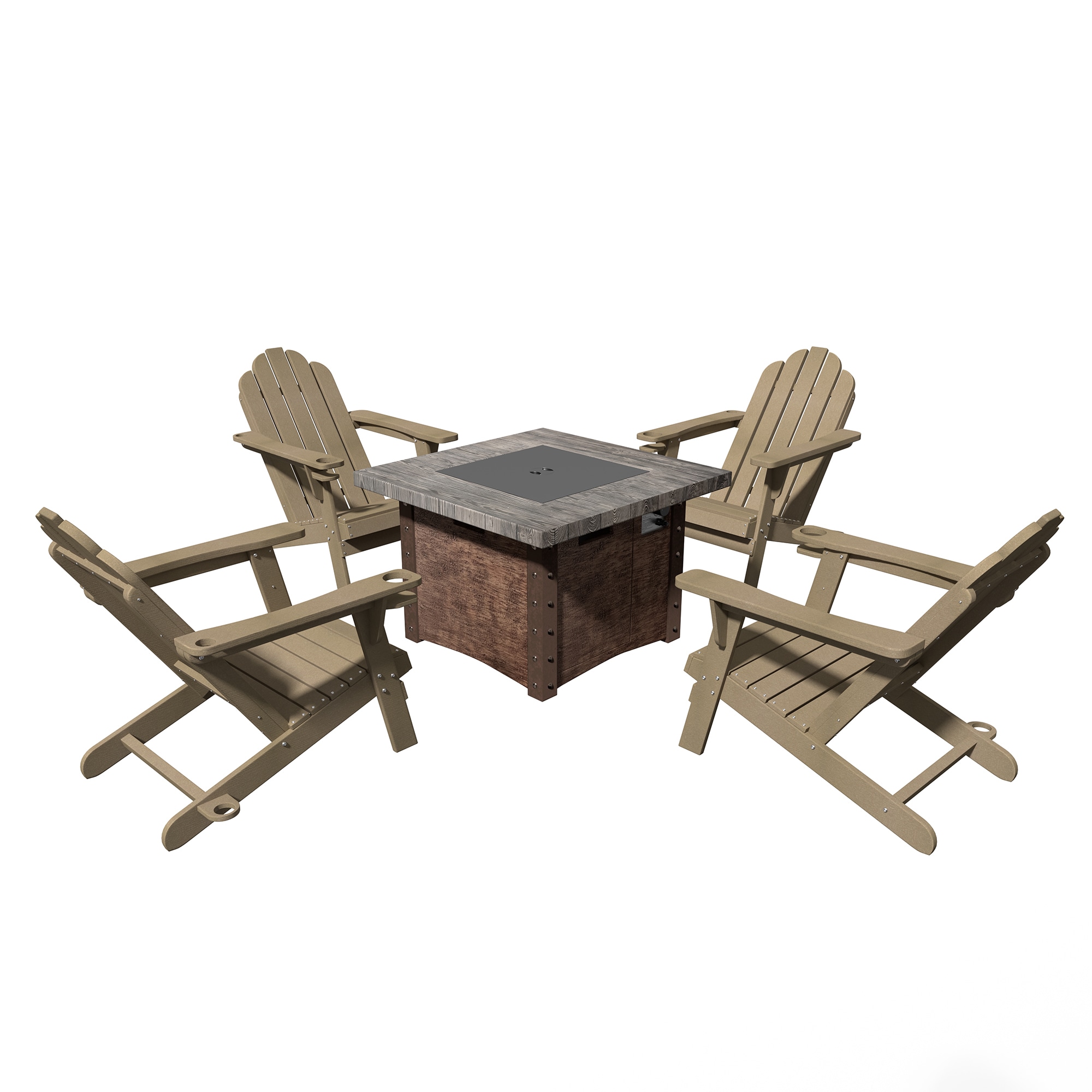 CASAINC CA-60AGB5 4-set Frame Stationary Brown Adirondack Chair(s) with Fire Pit 5 -Piece Patio Conversation Set